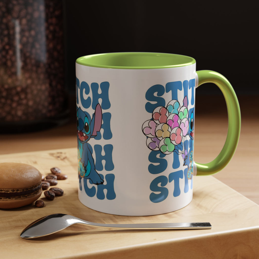 Stitch Holding Heart Balloons Accent Coffee Mug — Cute Disney Lilo & Stitch Gift (11/15oz)