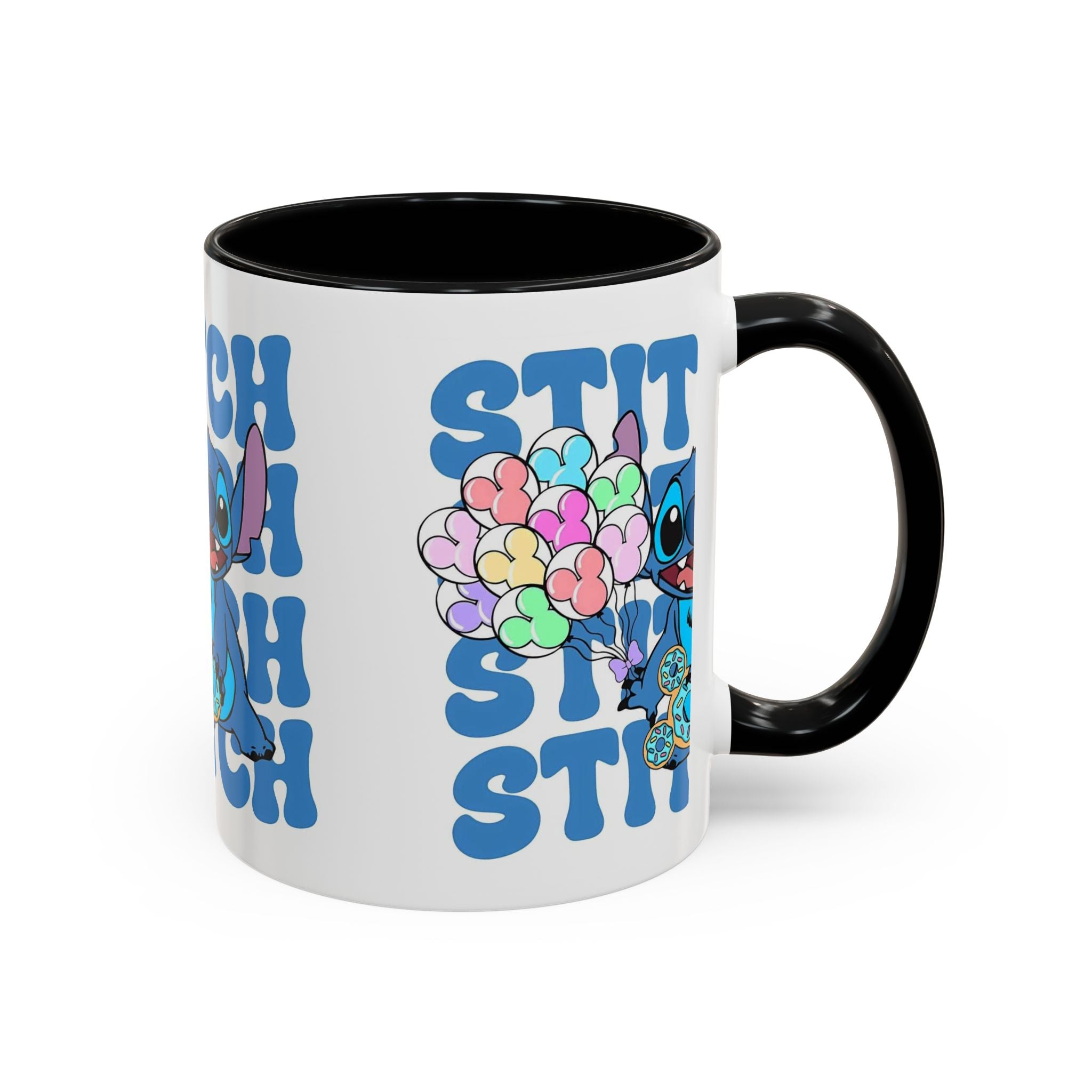Stitch Holding Heart Balloons Accent Coffee Mug — Cute Disney Lilo & Stitch Gift (11/15oz)