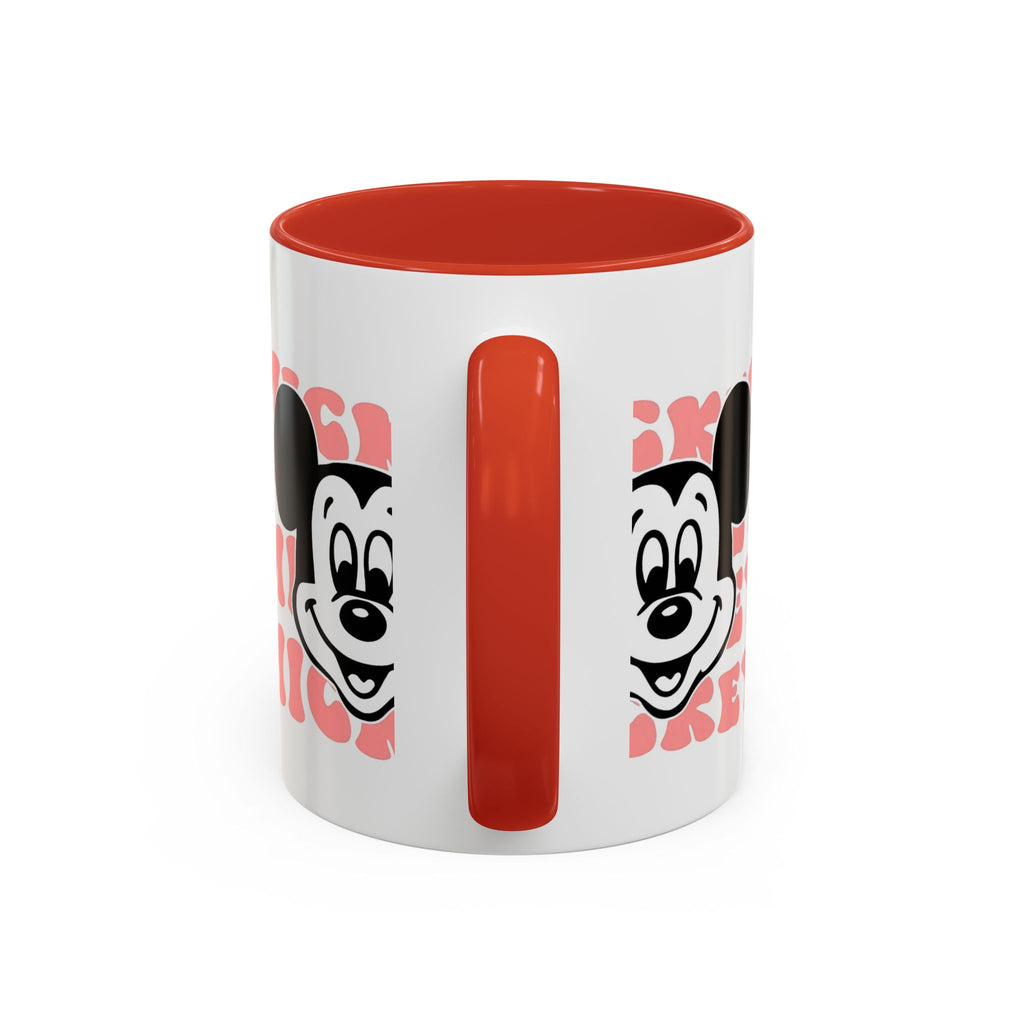 Retro Cartoon Character Coffee Mug – Vintage Face & Repeating Text Accent