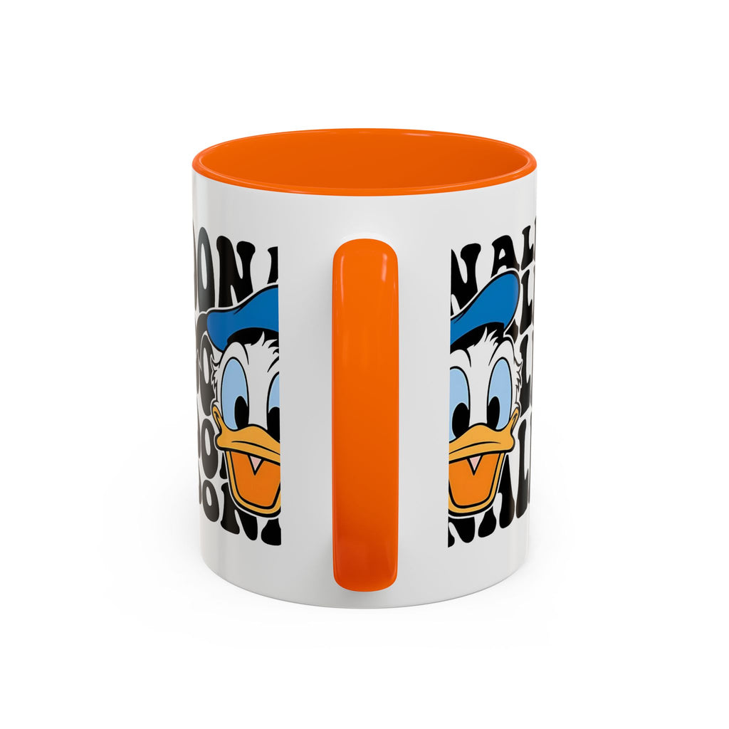Donald Duck Accent Coffee Mug — Retro Character Face & Repeating "Donald" Text, 11/15oz