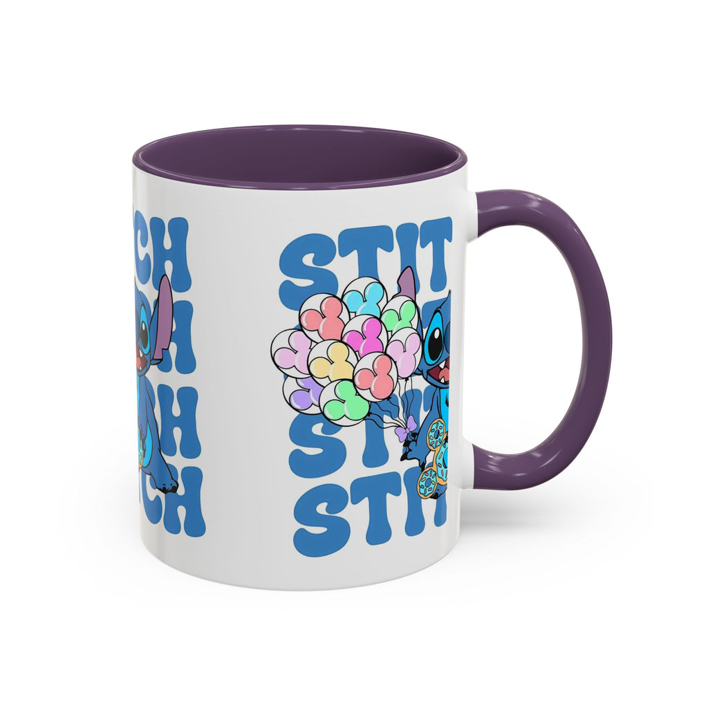 Stitch Holding Heart Balloons Accent Coffee Mug — Cute Disney Lilo & Stitch Gift (11/15oz)