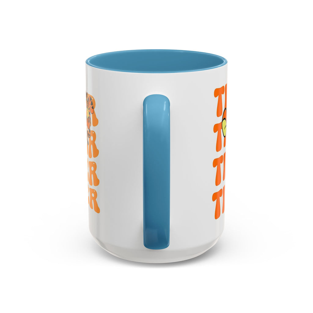 Tigger Coffee Mug — Cute Tigger Face with Retro Orange Text (11/15oz Accent Mug)