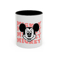 Retro Cartoon Character Coffee Mug – Vintage Face & Repeating Text Accent