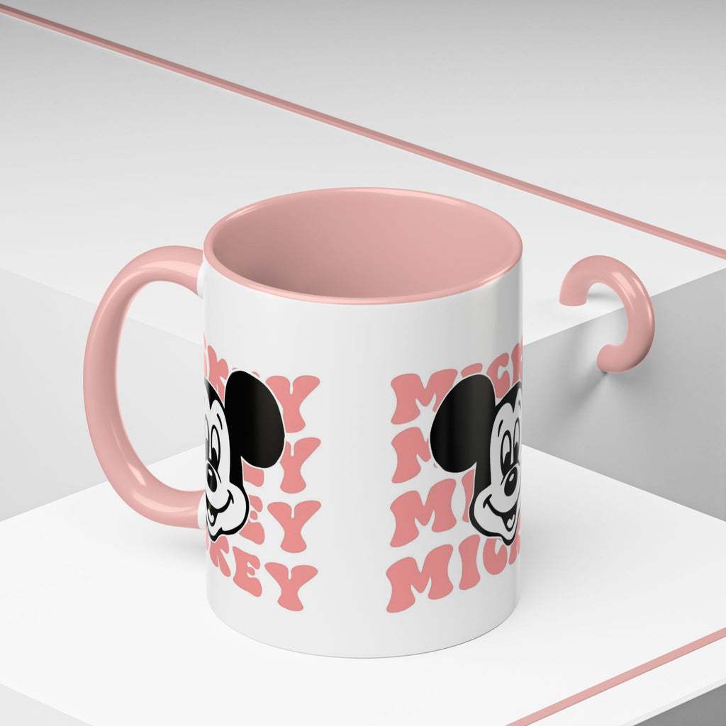 Retro Cartoon Character Coffee Mug – Vintage Face & Repeating Text Accent
