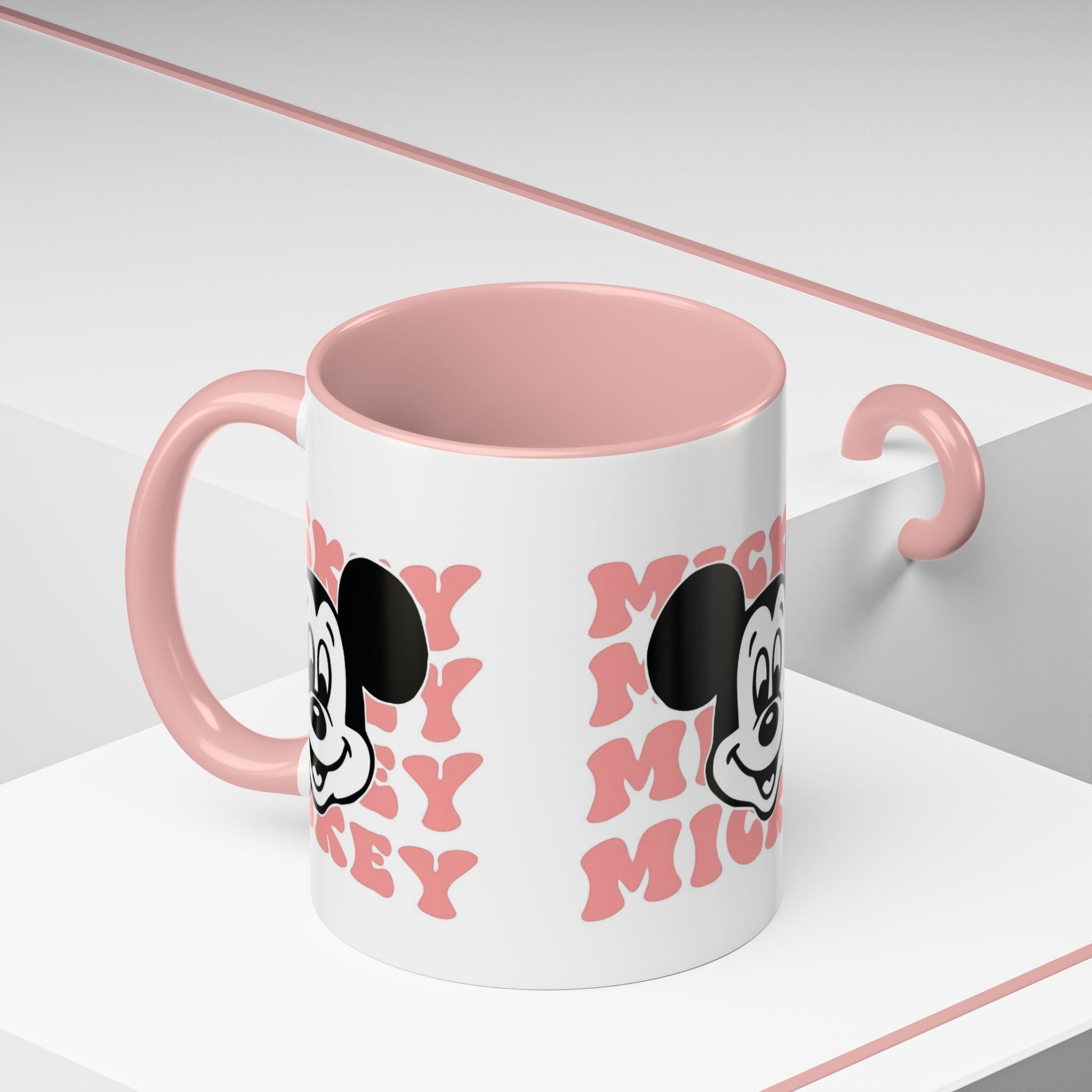 Retro Cartoon Character Coffee Mug – Vintage Face & Repeating Text Accent