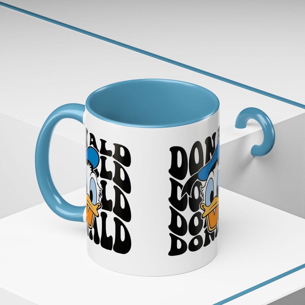 Donald Duck Accent Coffee Mug — Retro Character Face & Repeating "Donald" Text, 11/15oz