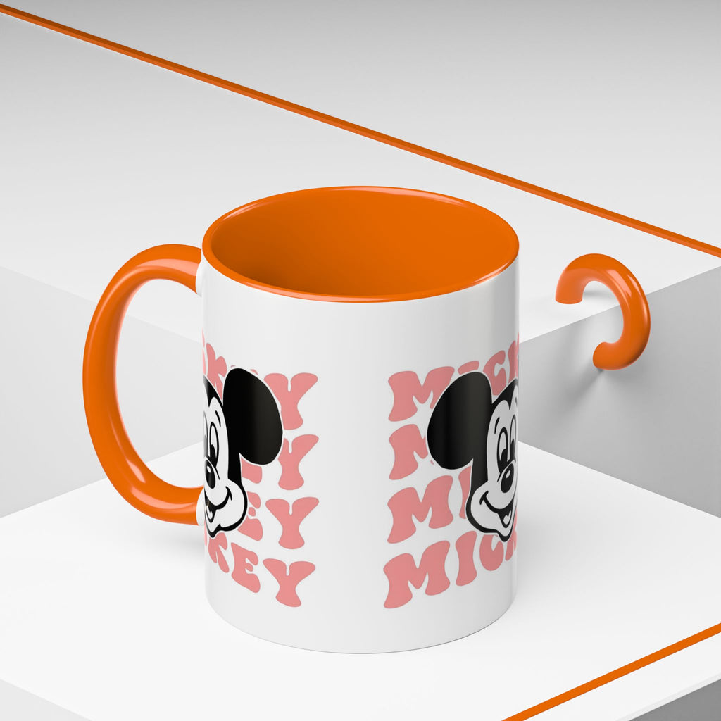 Retro Cartoon Character Coffee Mug – Vintage Face & Repeating Text Accent