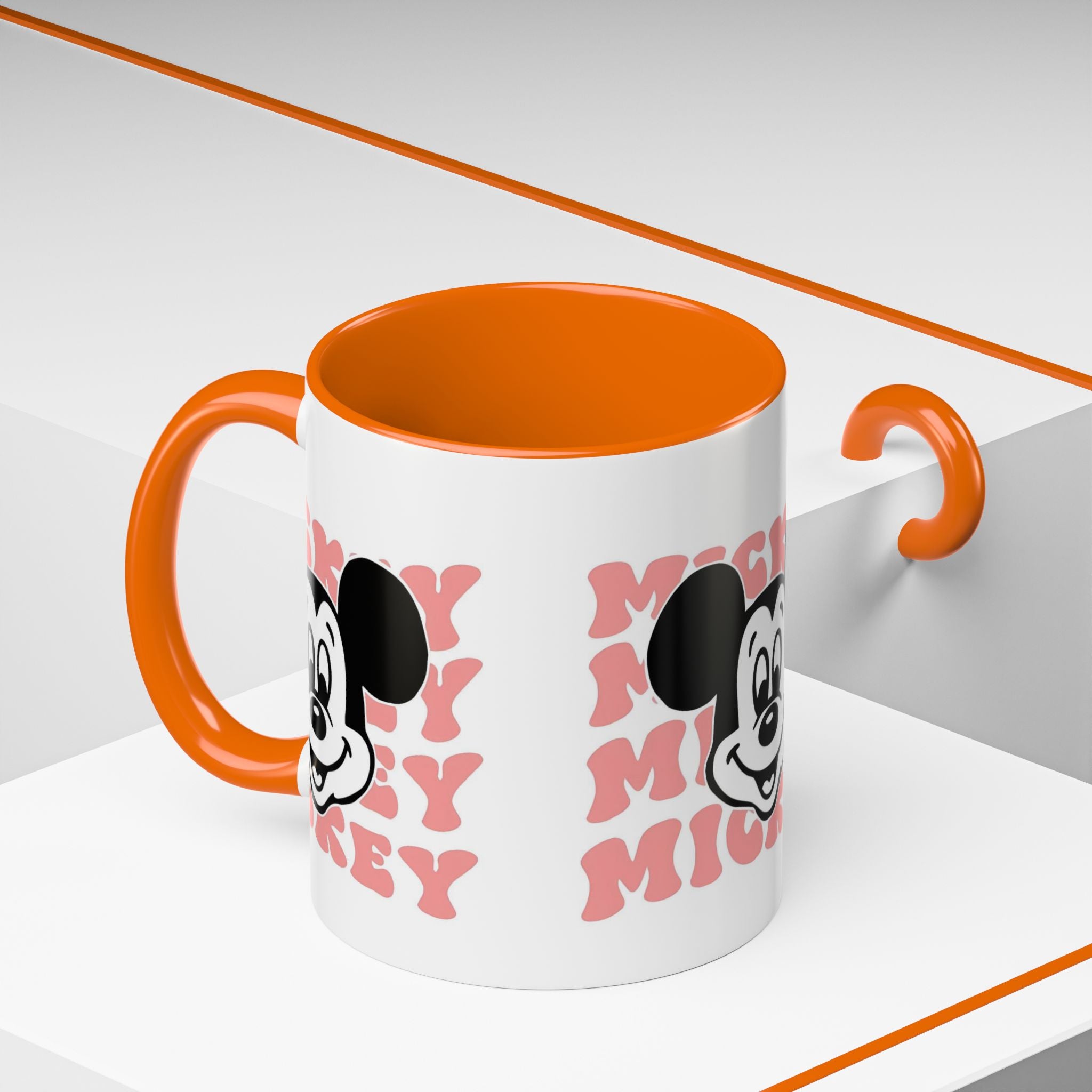 Retro Cartoon Character Coffee Mug – Vintage Face & Repeating Text Accent