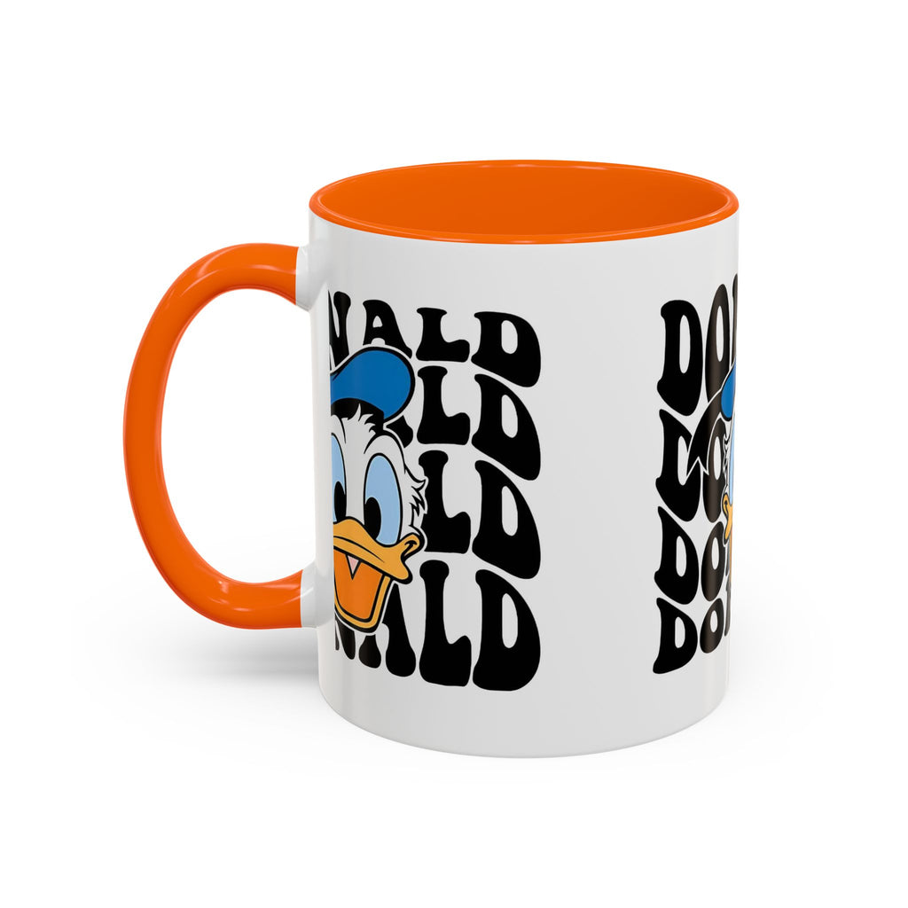 Donald Duck Accent Coffee Mug — Retro Character Face & Repeating "Donald" Text, 11/15oz