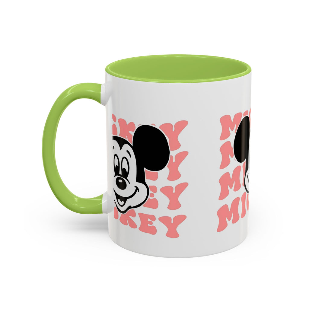 Retro Cartoon Character Coffee Mug – Vintage Face & Repeating Text Accent
