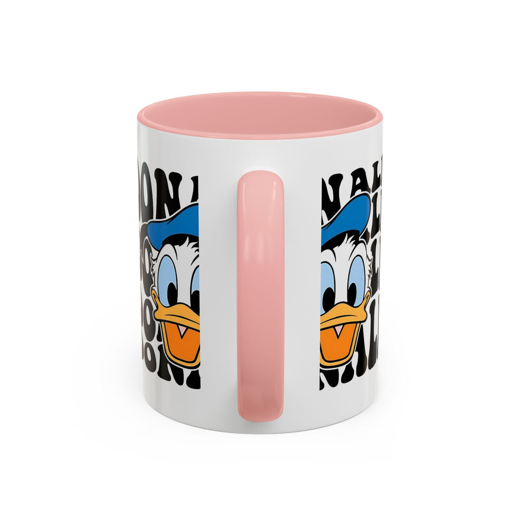 Donald Duck Accent Coffee Mug — Retro Character Face & Repeating "Donald" Text, 11/15oz