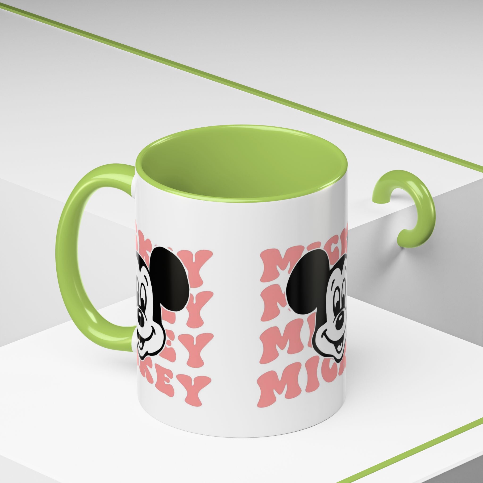 Retro Cartoon Character Coffee Mug – Vintage Face & Repeating Text Accent