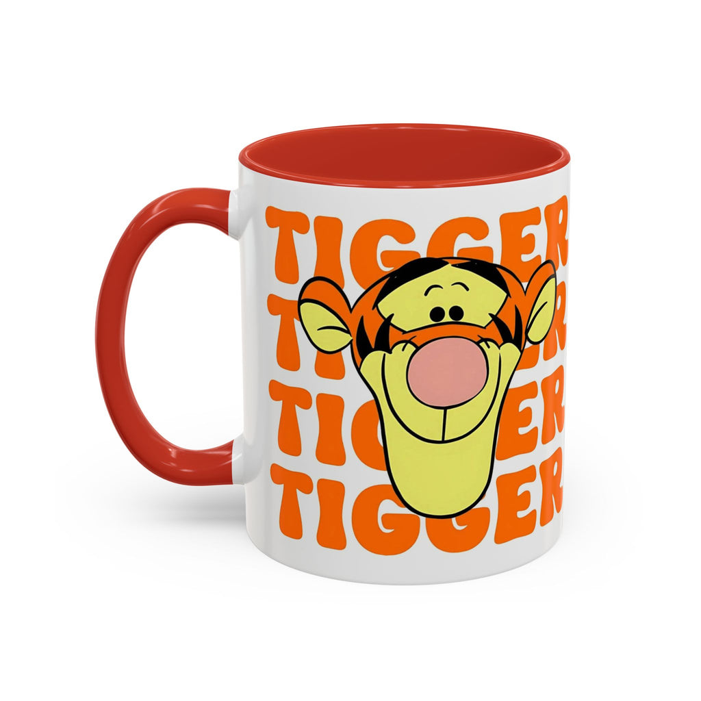 Tigger Coffee Mug — Cute Tigger Face with Retro Orange Text (11/15oz Accent Mug)