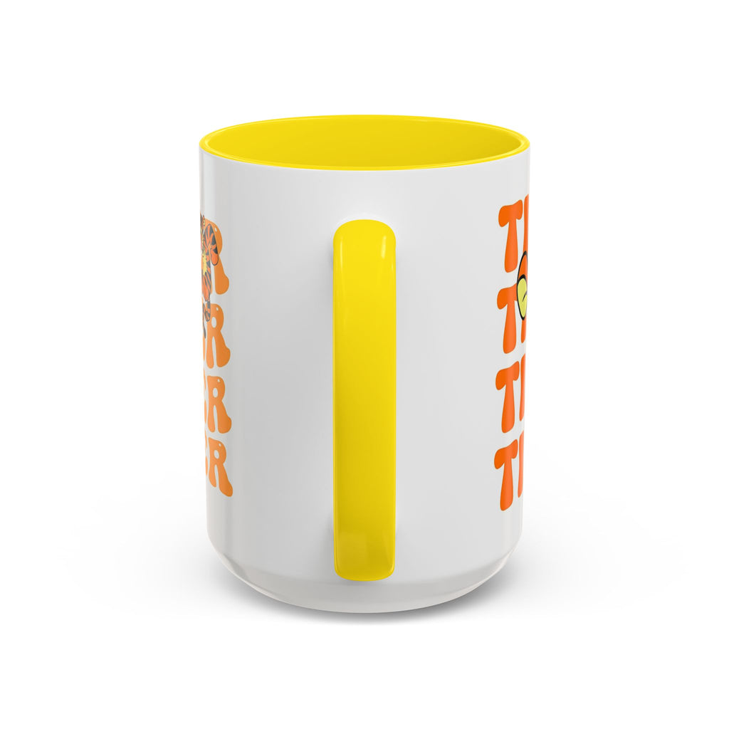 Tigger Coffee Mug — Cute Tigger Face with Retro Orange Text (11/15oz Accent Mug)