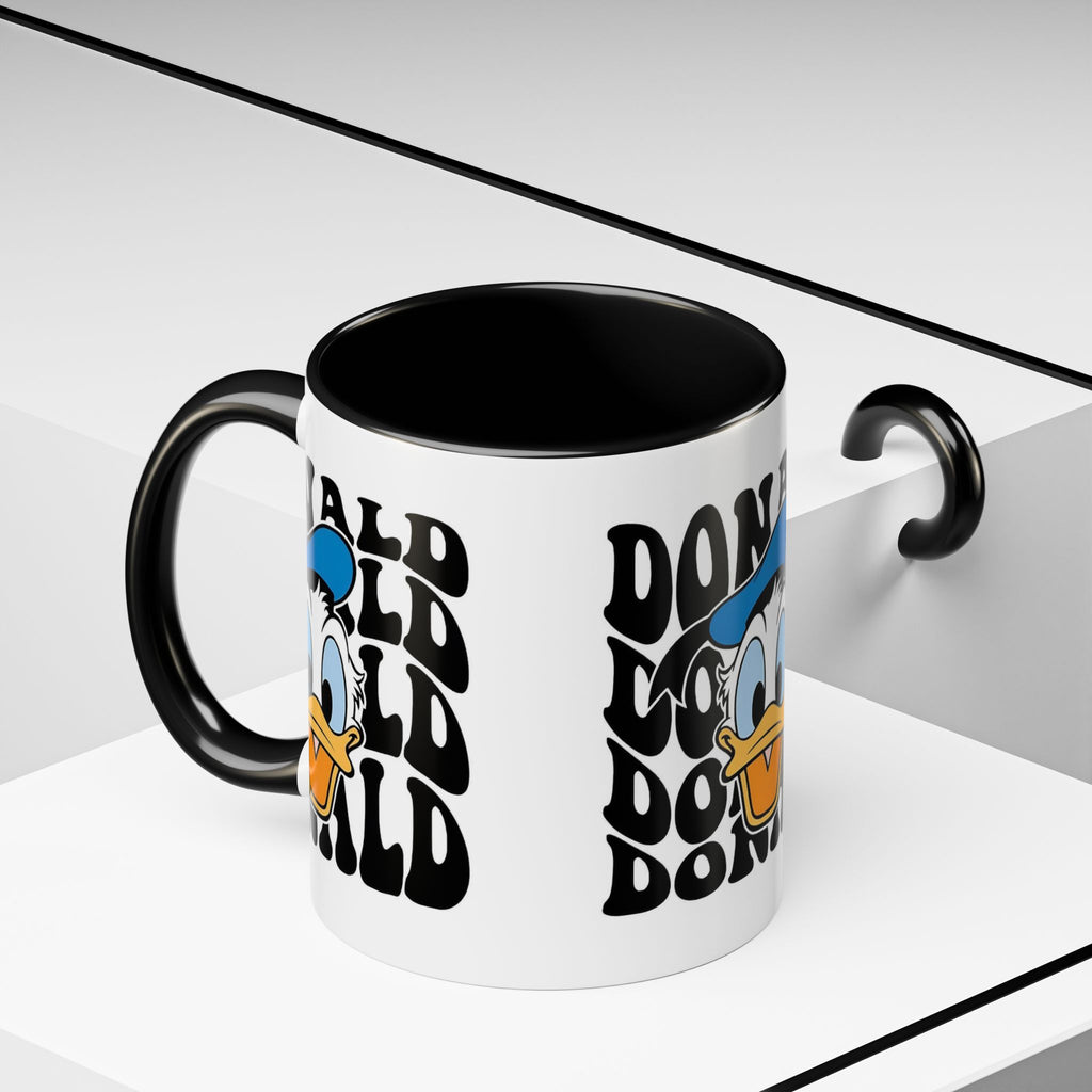 Donald Duck Accent Coffee Mug — Retro Character Face & Repeating "Donald" Text, 11/15oz