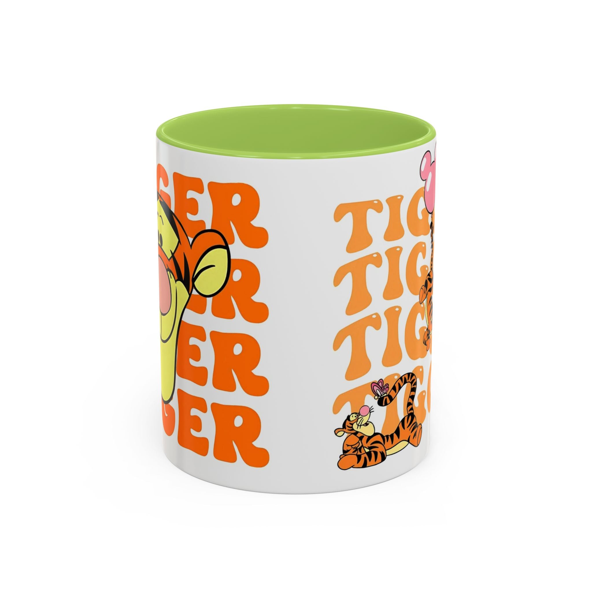 Tigger Coffee Mug — Cute Tigger Face with Retro Orange Text (11/15oz Accent Mug)