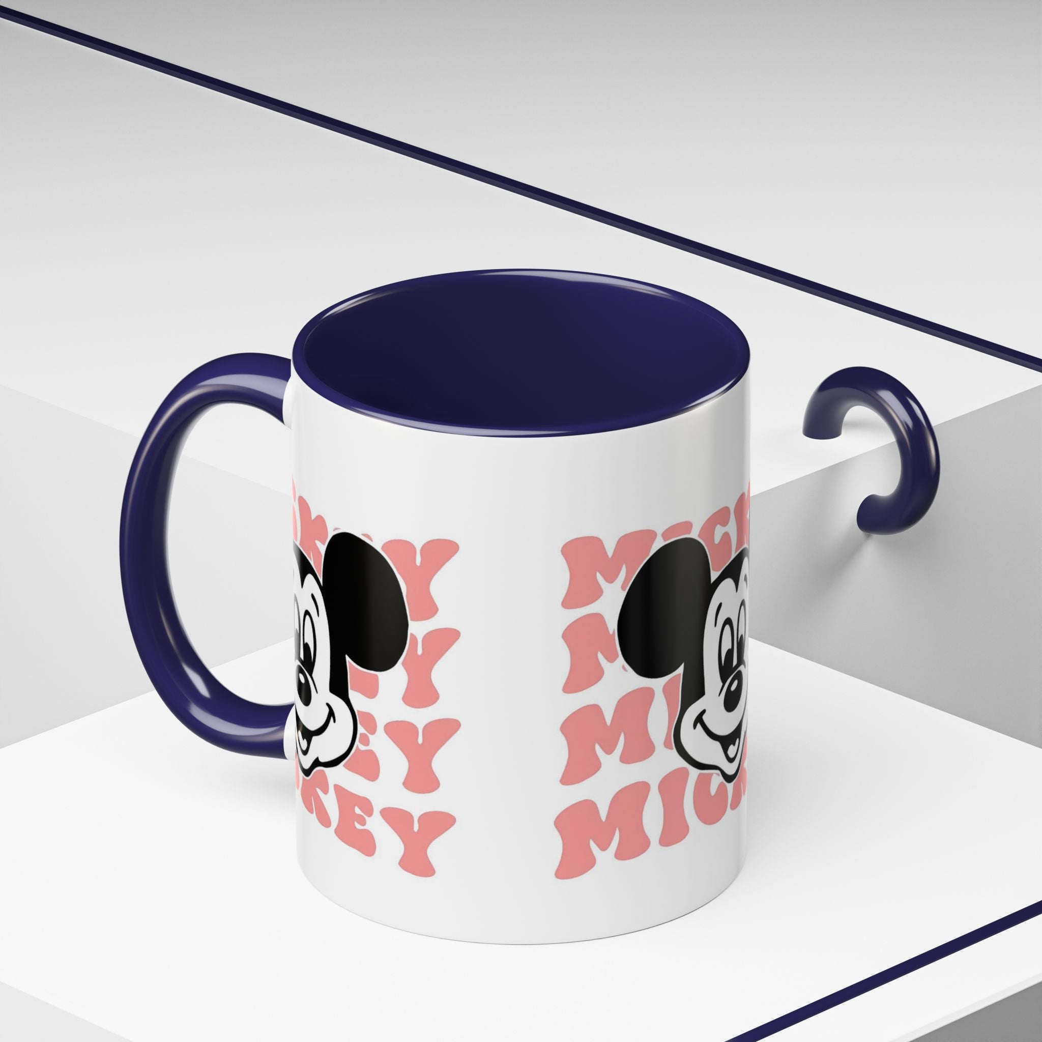 Retro Cartoon Character Coffee Mug – Vintage Face & Repeating Text Accent