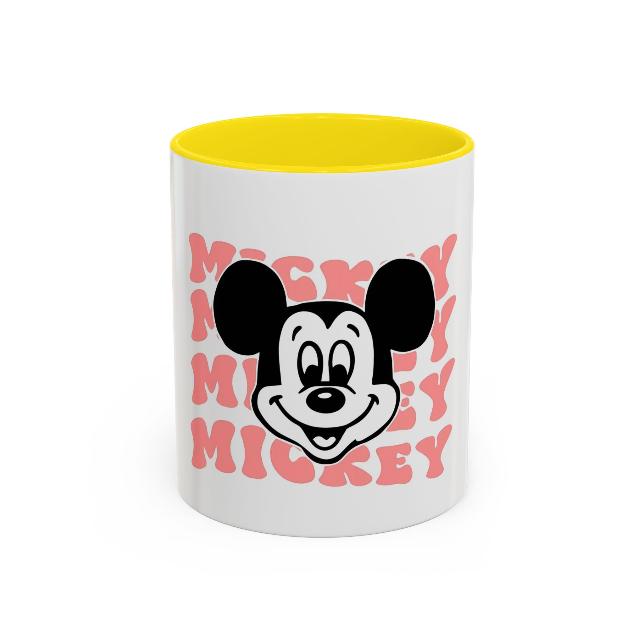 Retro Cartoon Character Coffee Mug – Vintage Face & Repeating Text Accent