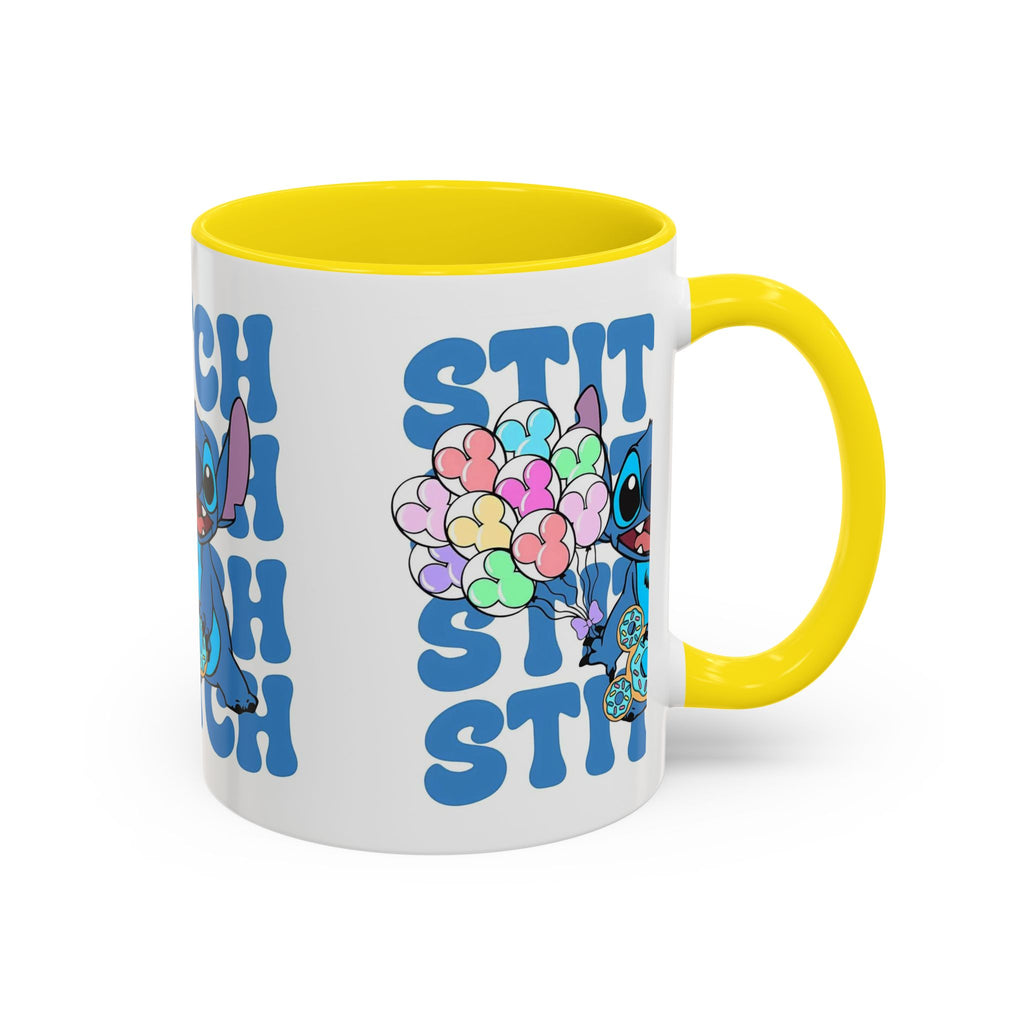 Stitch Holding Heart Balloons Accent Coffee Mug — Cute Disney Lilo & Stitch Gift (11/15oz)