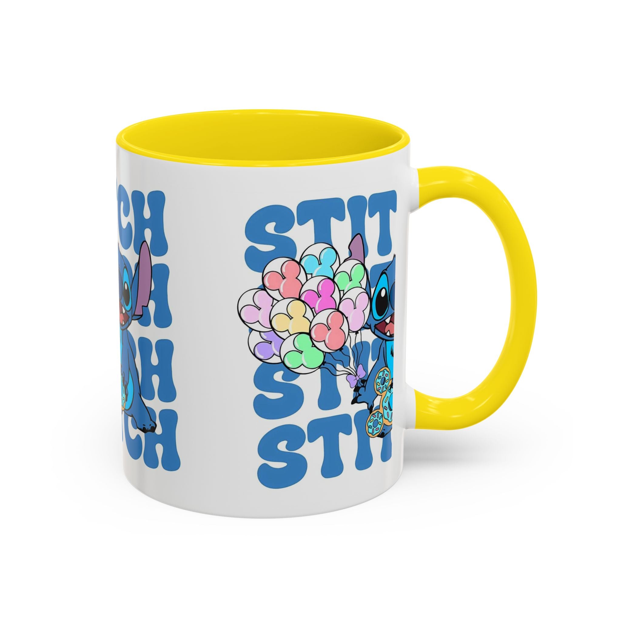 Stitch Holding Heart Balloons Accent Coffee Mug — Cute Disney Lilo & Stitch Gift (11/15oz)