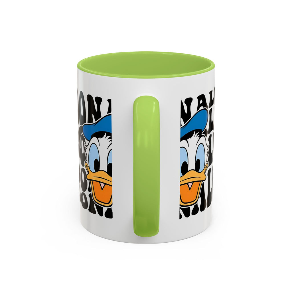 Donald Duck Accent Coffee Mug — Retro Character Face & Repeating "Donald" Text, 11/15oz
