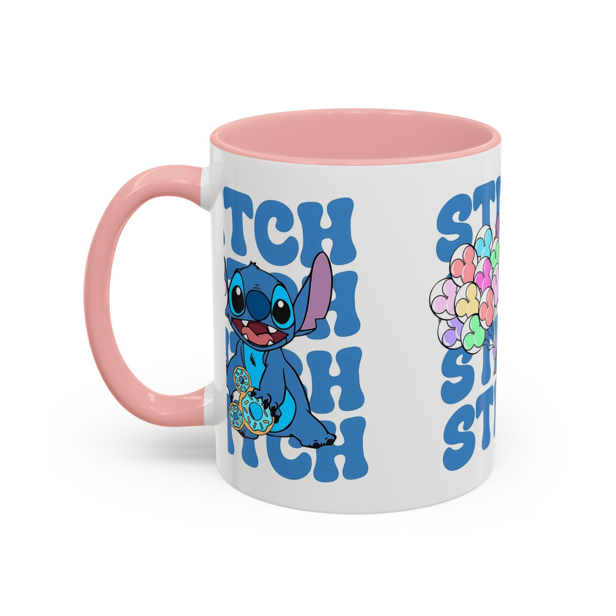 Stitch Holding Heart Balloons Accent Coffee Mug — Cute Disney Lilo & Stitch Gift (11/15oz)