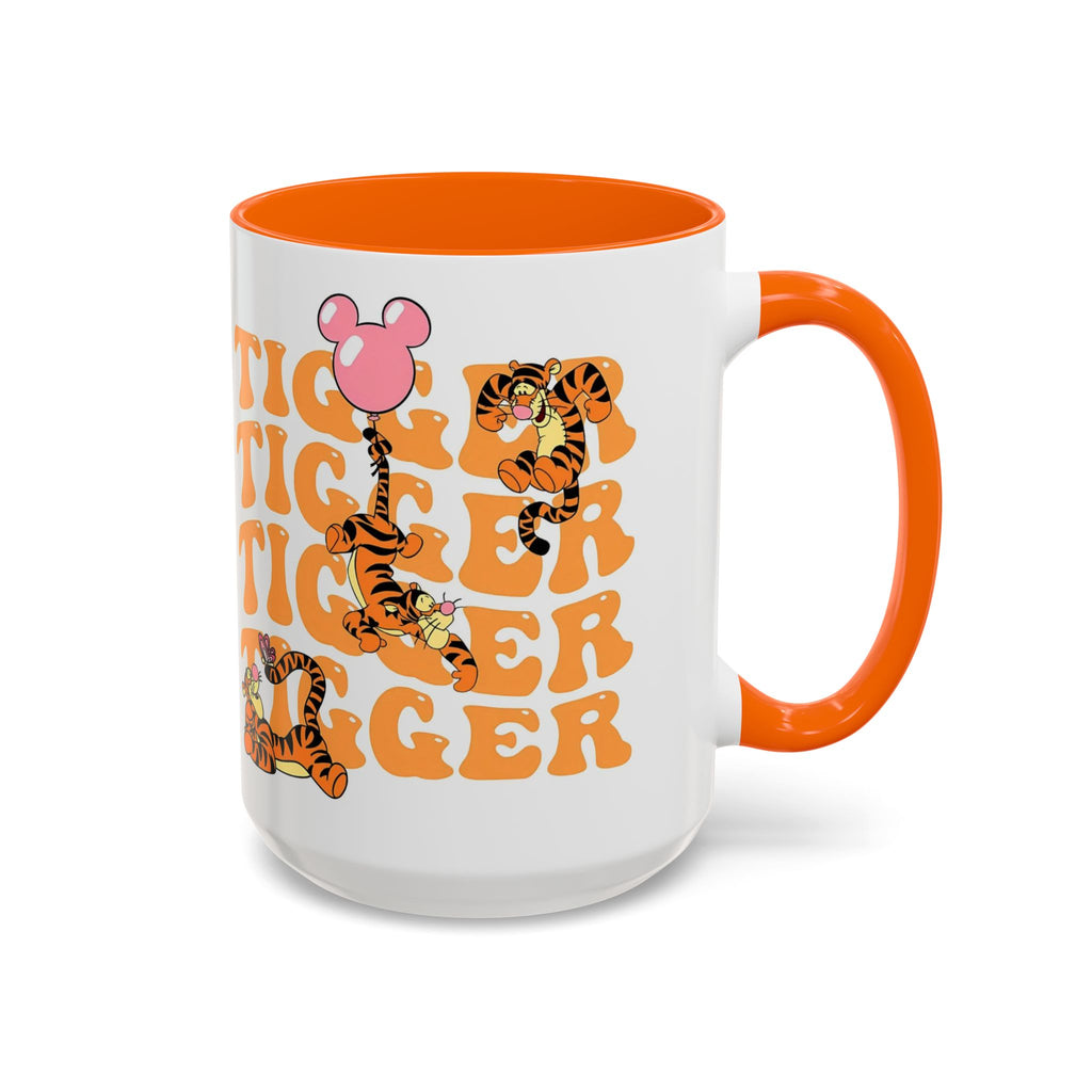 Tigger Coffee Mug — Cute Tigger Face with Retro Orange Text (11/15oz Accent Mug)