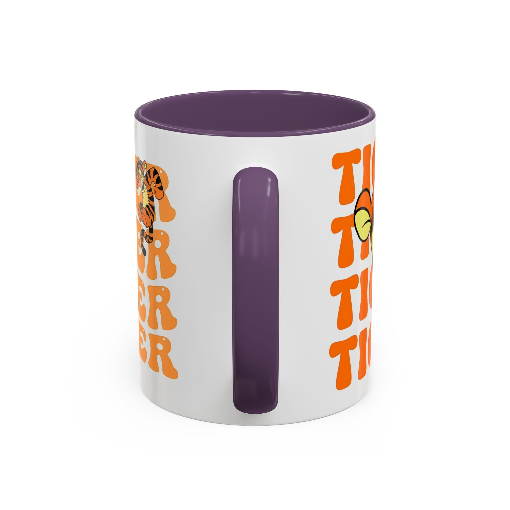 Tigger Coffee Mug — Cute Tigger Face with Retro Orange Text (11/15oz Accent Mug)