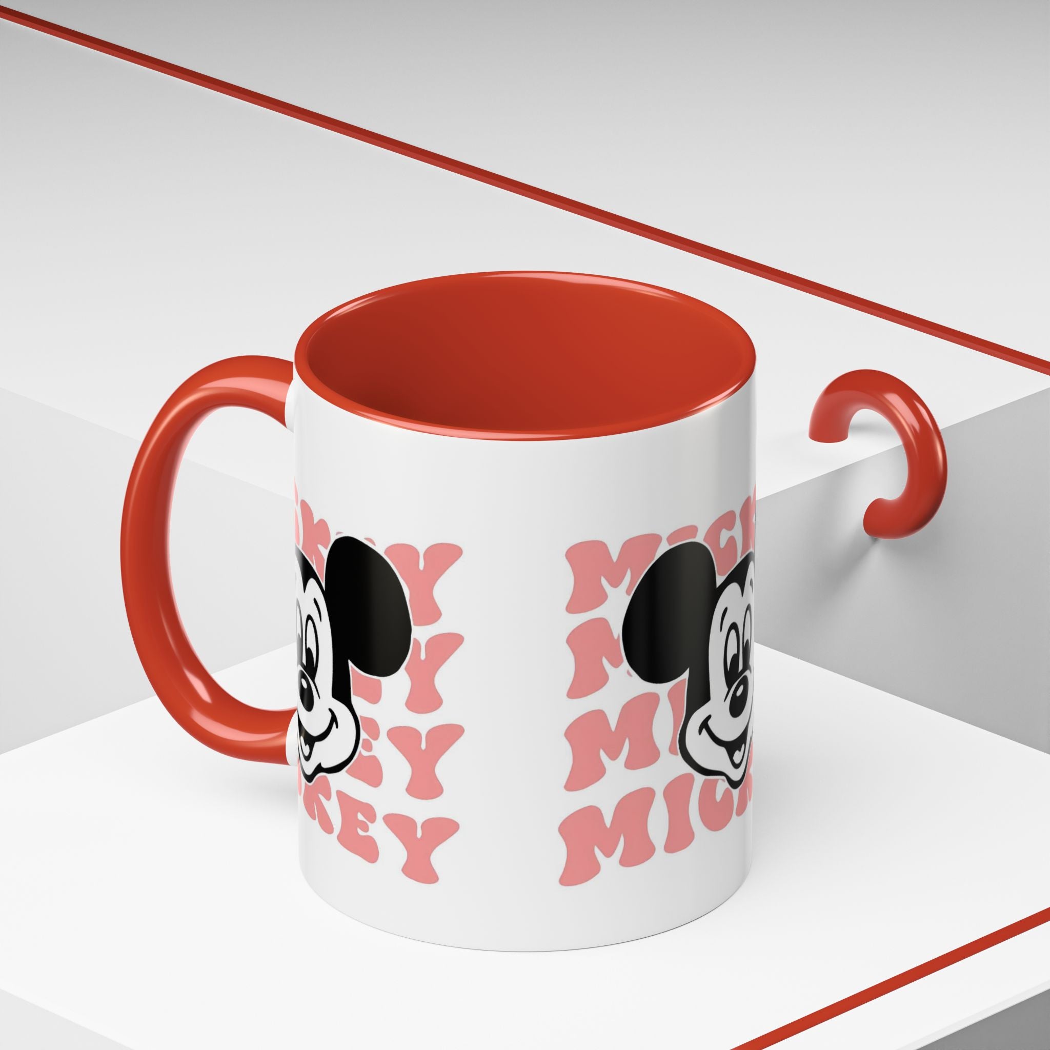 Retro Cartoon Character Coffee Mug – Vintage Face & Repeating Text Accent