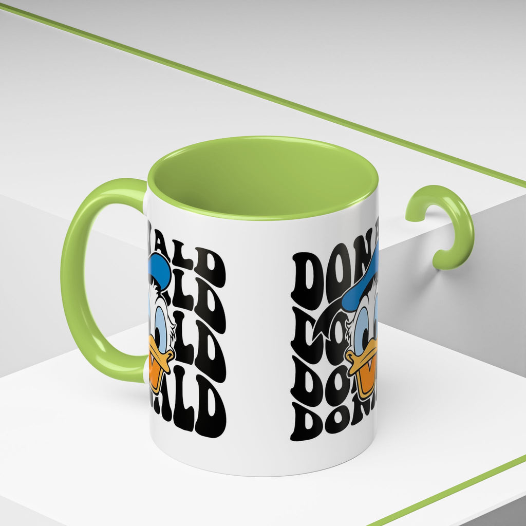 Donald Duck Accent Coffee Mug — Retro Character Face & Repeating "Donald" Text, 11/15oz