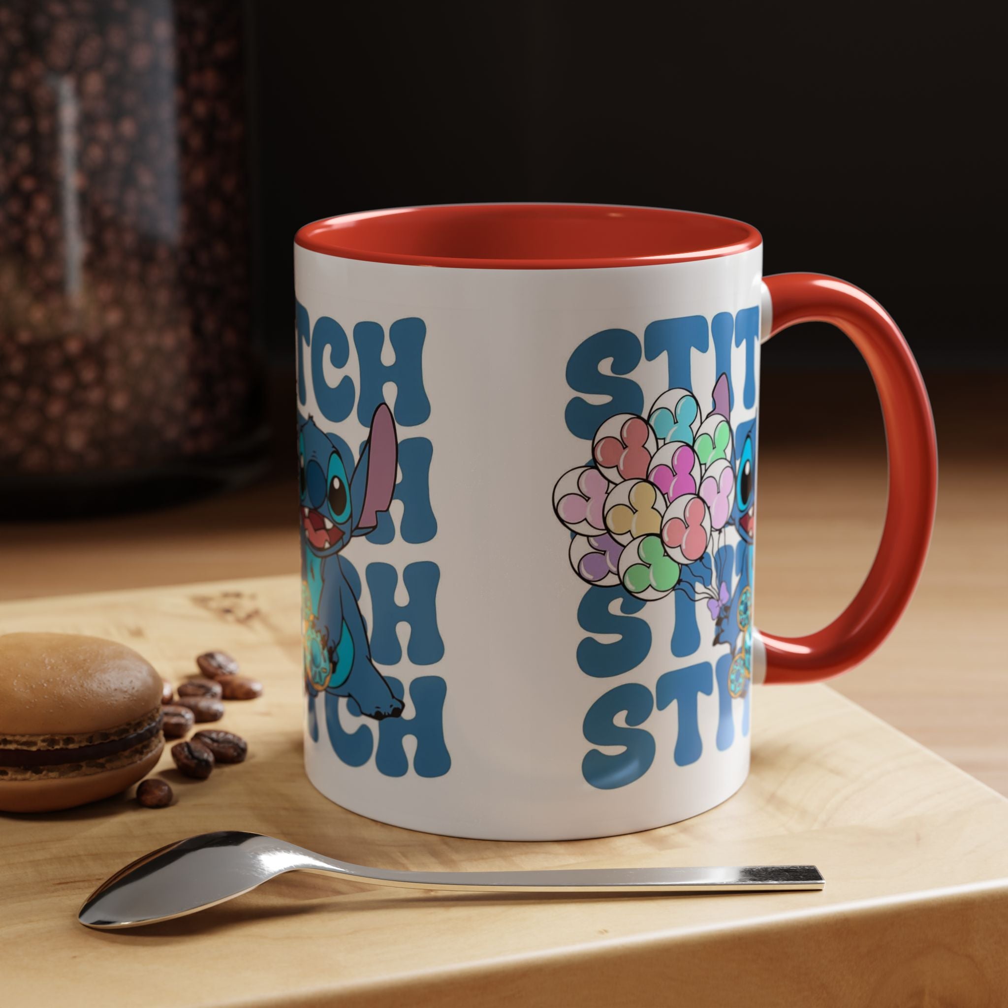 Stitch Holding Heart Balloons Accent Coffee Mug — Cute Disney Lilo & Stitch Gift (11/15oz)