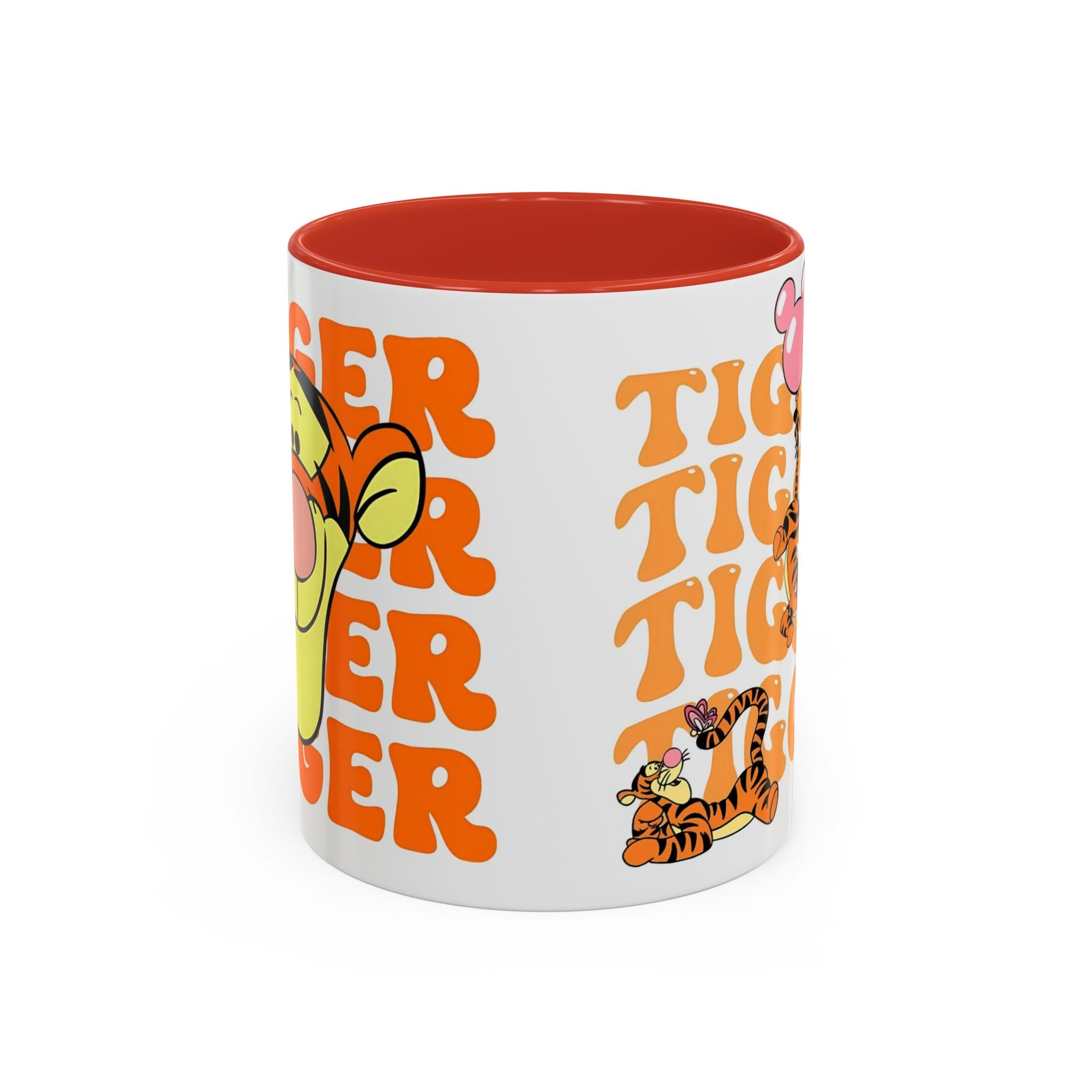 Tigger Coffee Mug — Cute Tigger Face with Retro Orange Text (11/15oz Accent Mug)