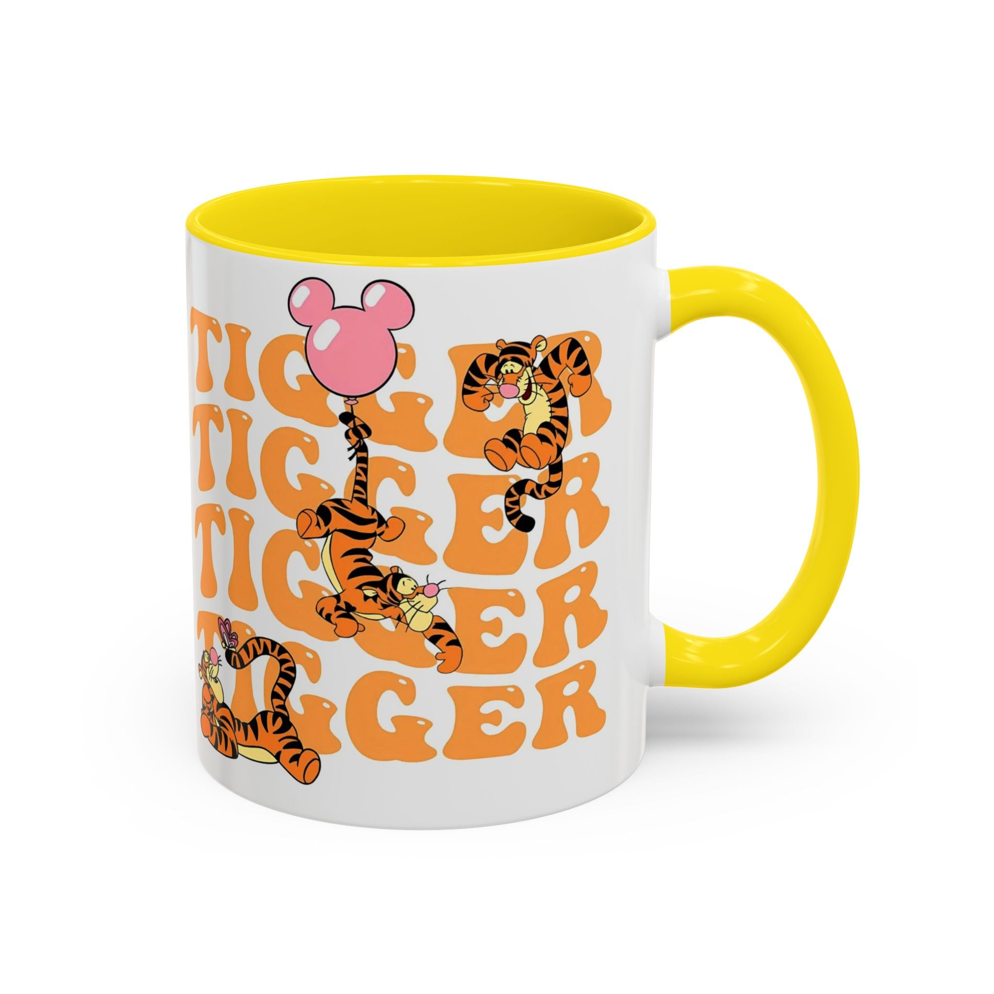 Tigger Coffee Mug — Cute Tigger Face with Retro Orange Text (11/15oz Accent Mug)