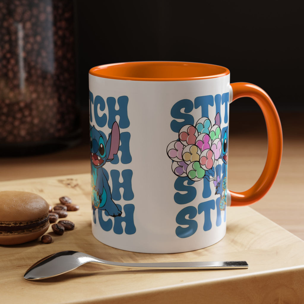 Stitch Holding Heart Balloons Accent Coffee Mug — Cute Disney Lilo & Stitch Gift (11/15oz)