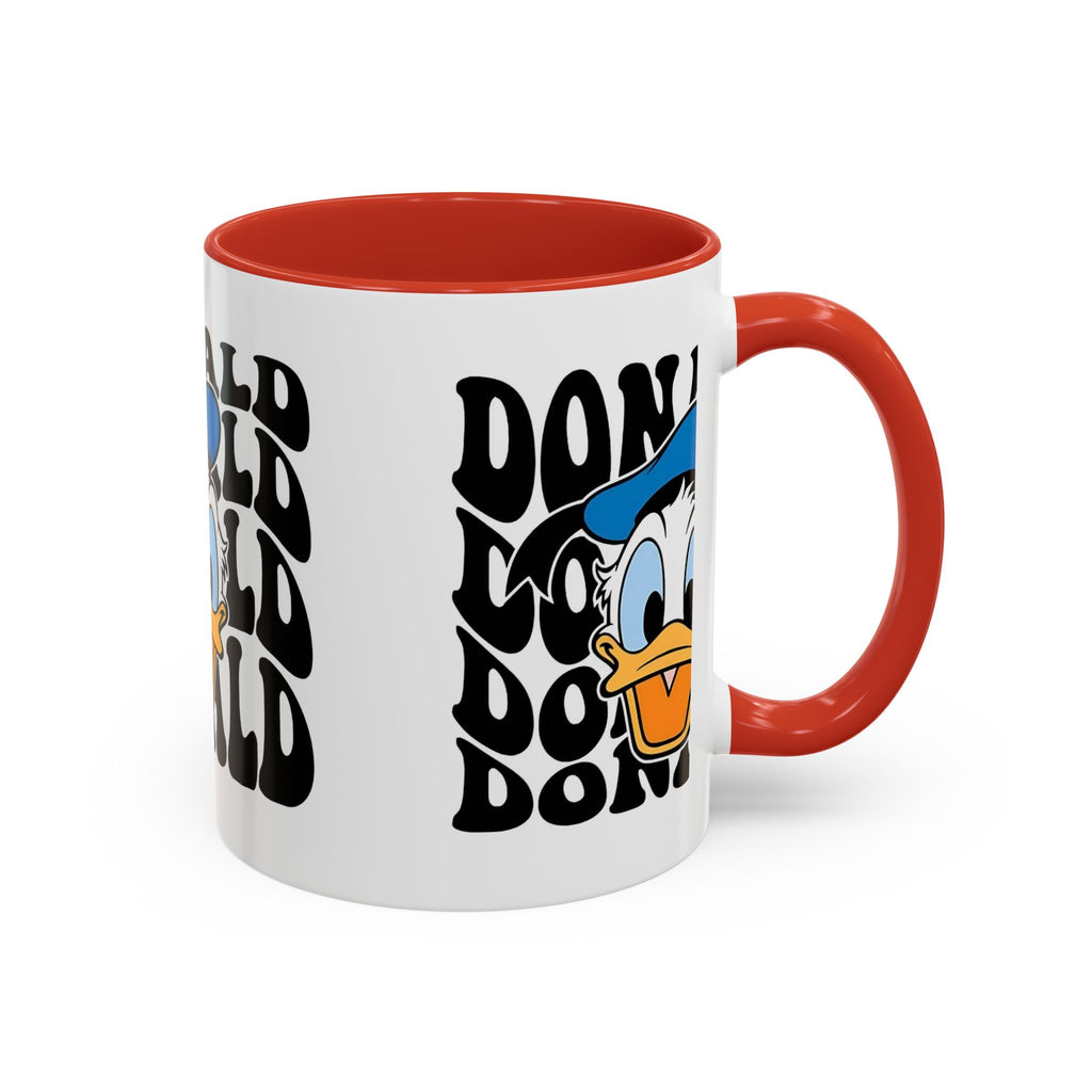 Donald Duck Accent Coffee Mug — Retro Character Face & Repeating "Donald" Text, 11/15oz