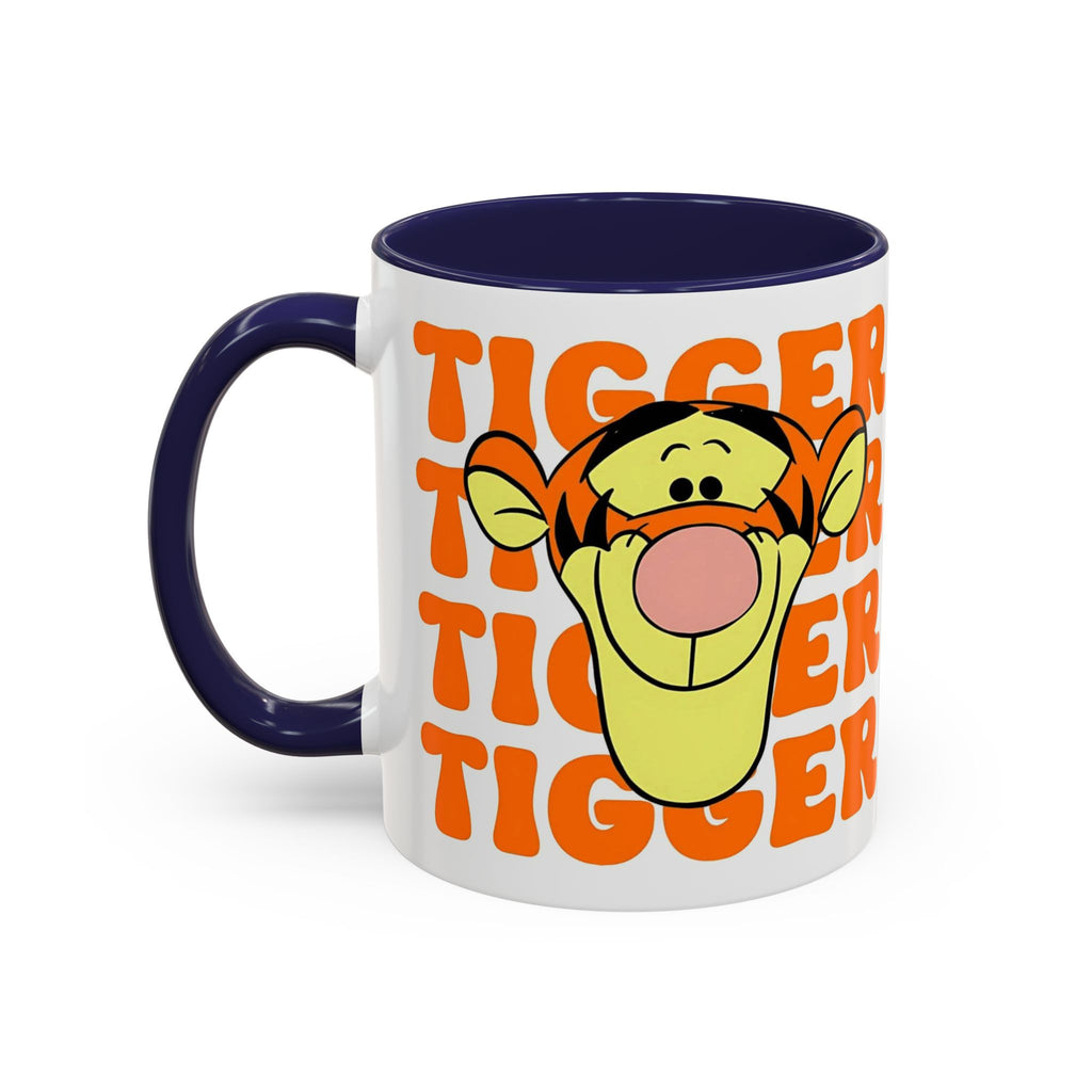 Tigger Coffee Mug — Cute Tigger Face with Retro Orange Text (11/15oz Accent Mug)