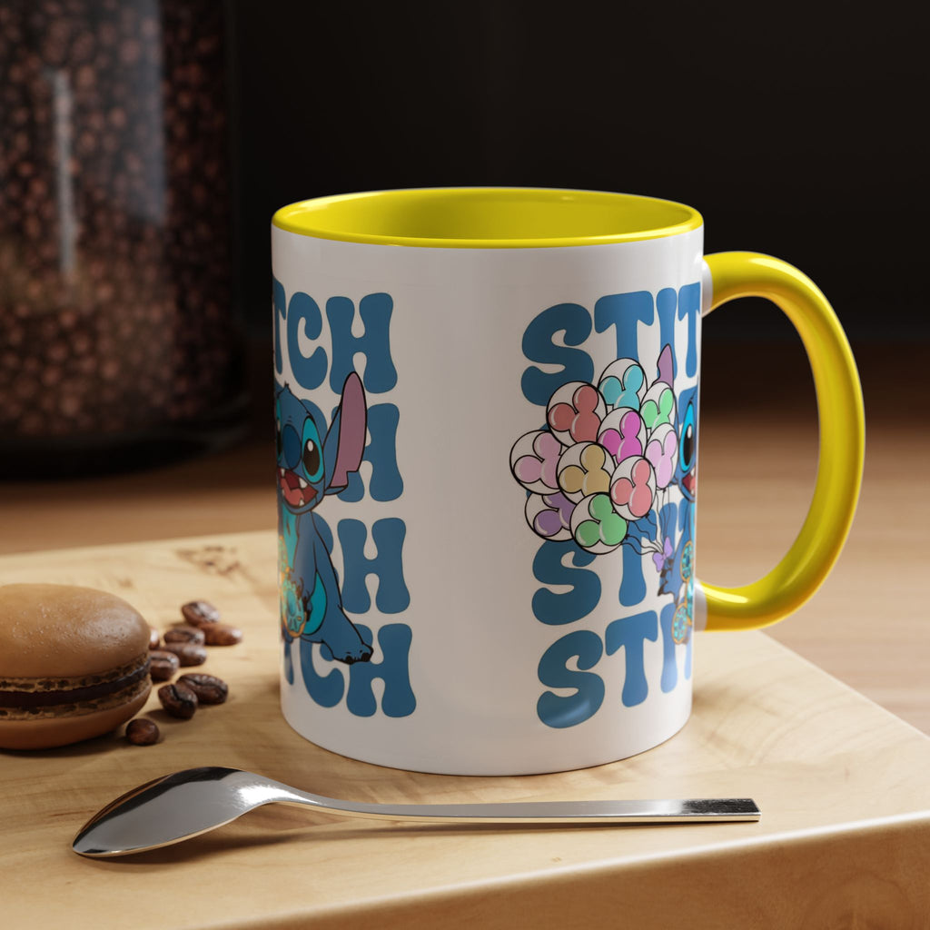 Stitch Holding Heart Balloons Accent Coffee Mug — Cute Disney Lilo & Stitch Gift (11/15oz)