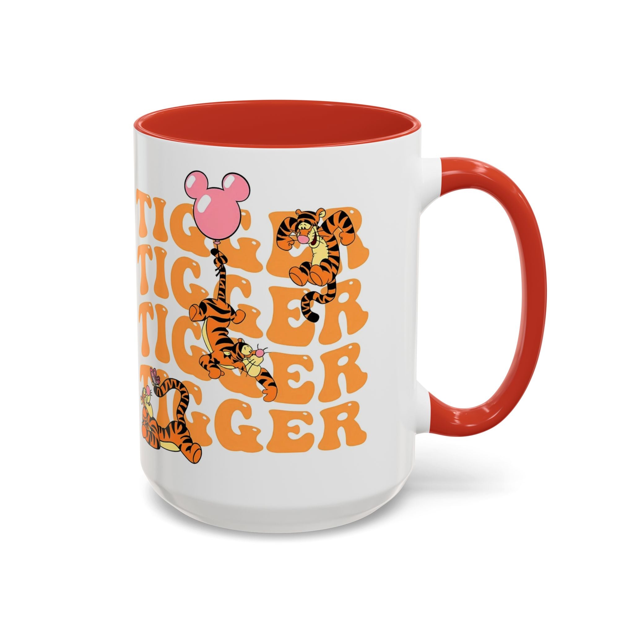 Tigger Coffee Mug — Cute Tigger Face with Retro Orange Text (11/15oz Accent Mug)