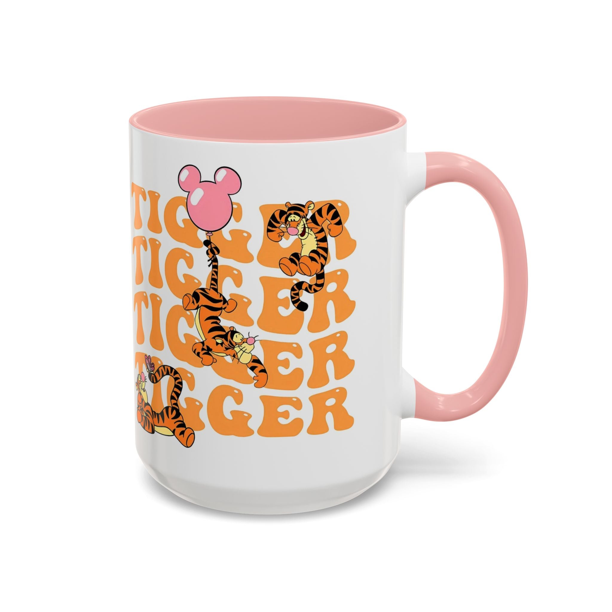 Tigger Coffee Mug — Cute Tigger Face with Retro Orange Text (11/15oz Accent Mug)