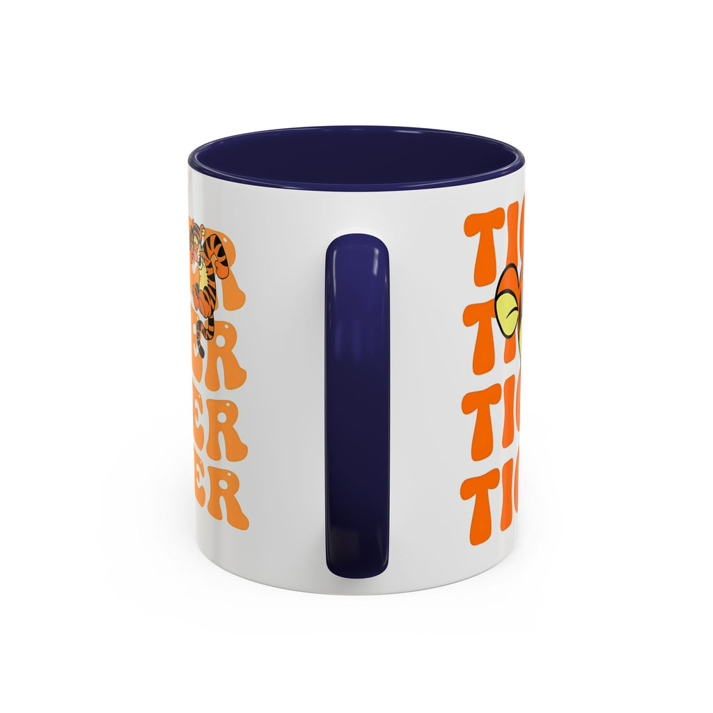Tigger Coffee Mug — Cute Tigger Face with Retro Orange Text (11/15oz Accent Mug)