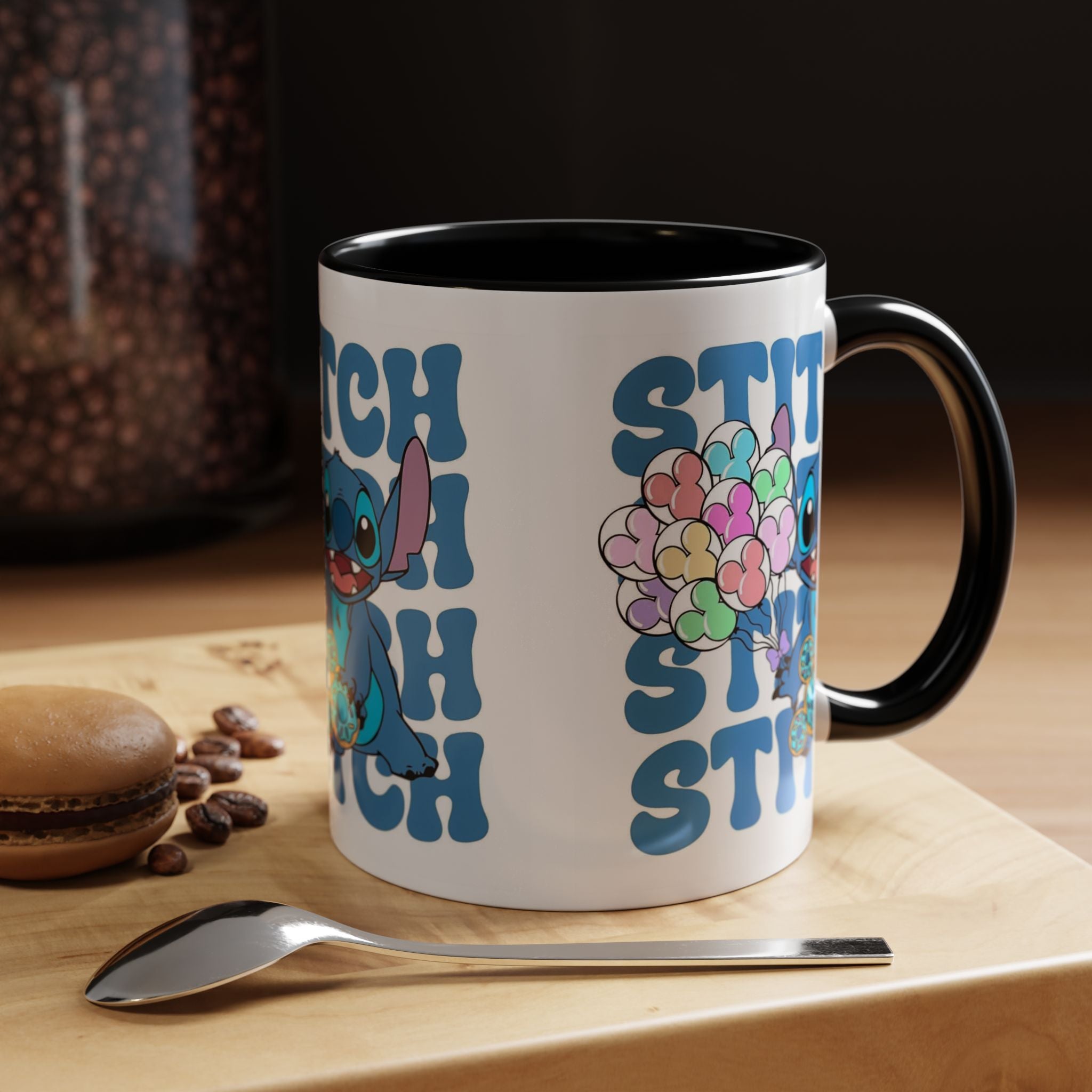 Stitch Holding Heart Balloons Accent Coffee Mug — Cute Disney Lilo & Stitch Gift (11/15oz)