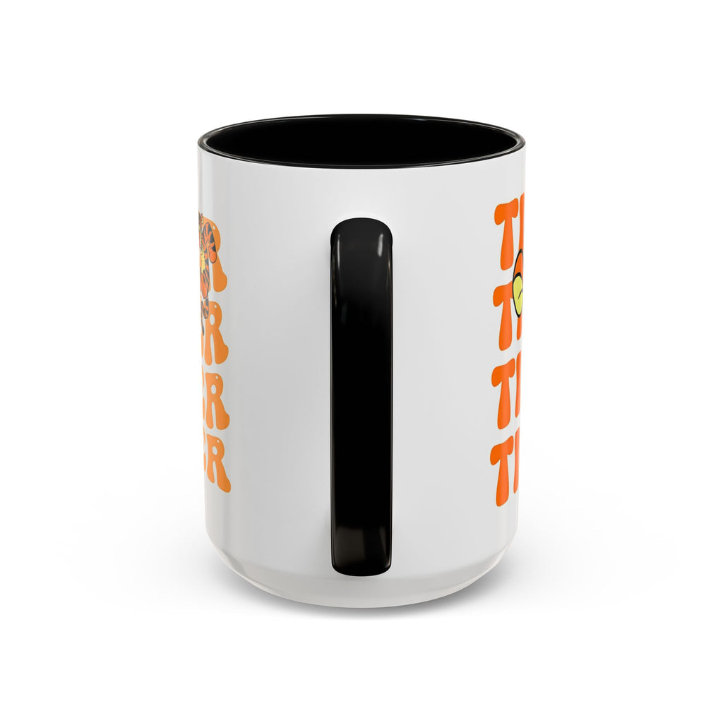 Tigger Coffee Mug — Cute Tigger Face with Retro Orange Text (11/15oz Accent Mug)