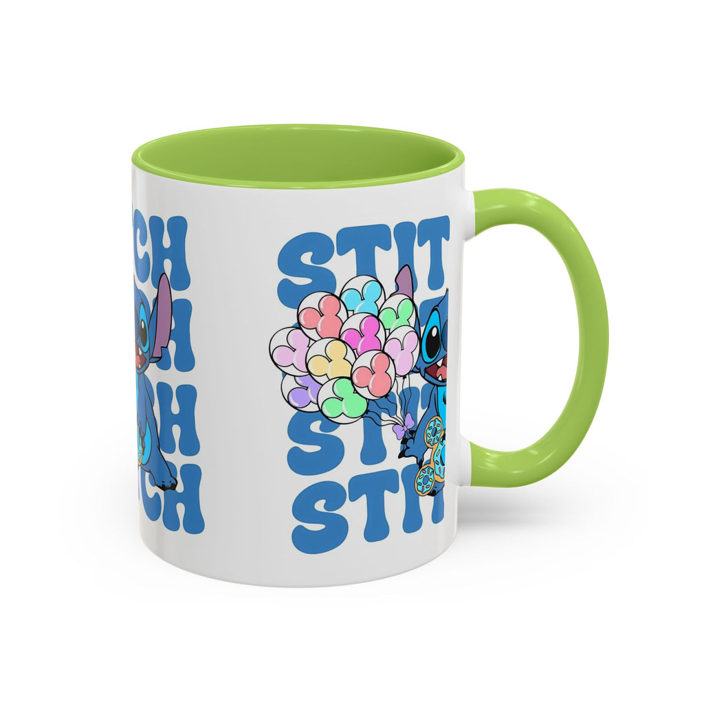 Stitch Holding Heart Balloons Accent Coffee Mug — Cute Disney Lilo & Stitch Gift (11/15oz)