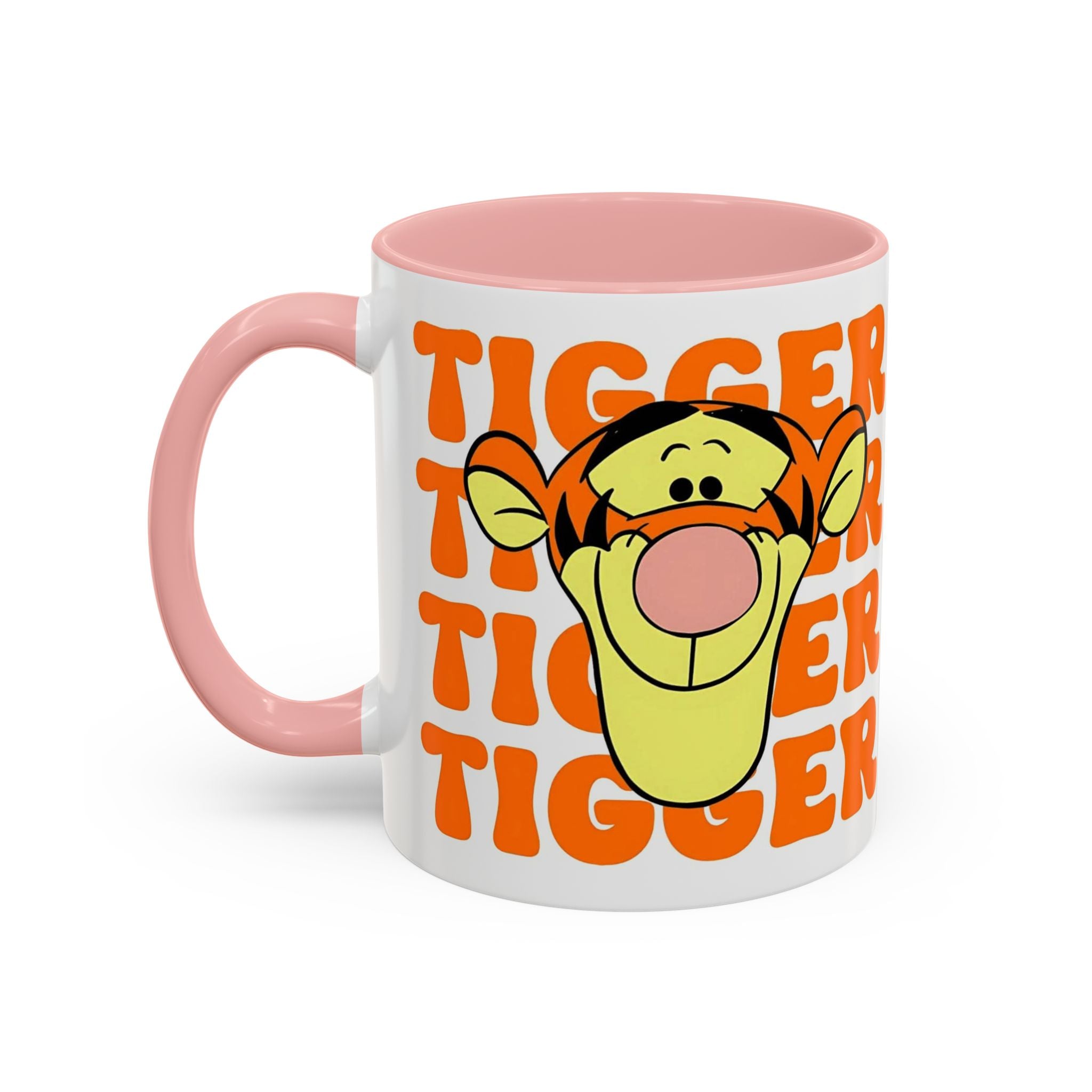 Tigger Coffee Mug — Cute Tigger Face with Retro Orange Text (11/15oz Accent Mug)