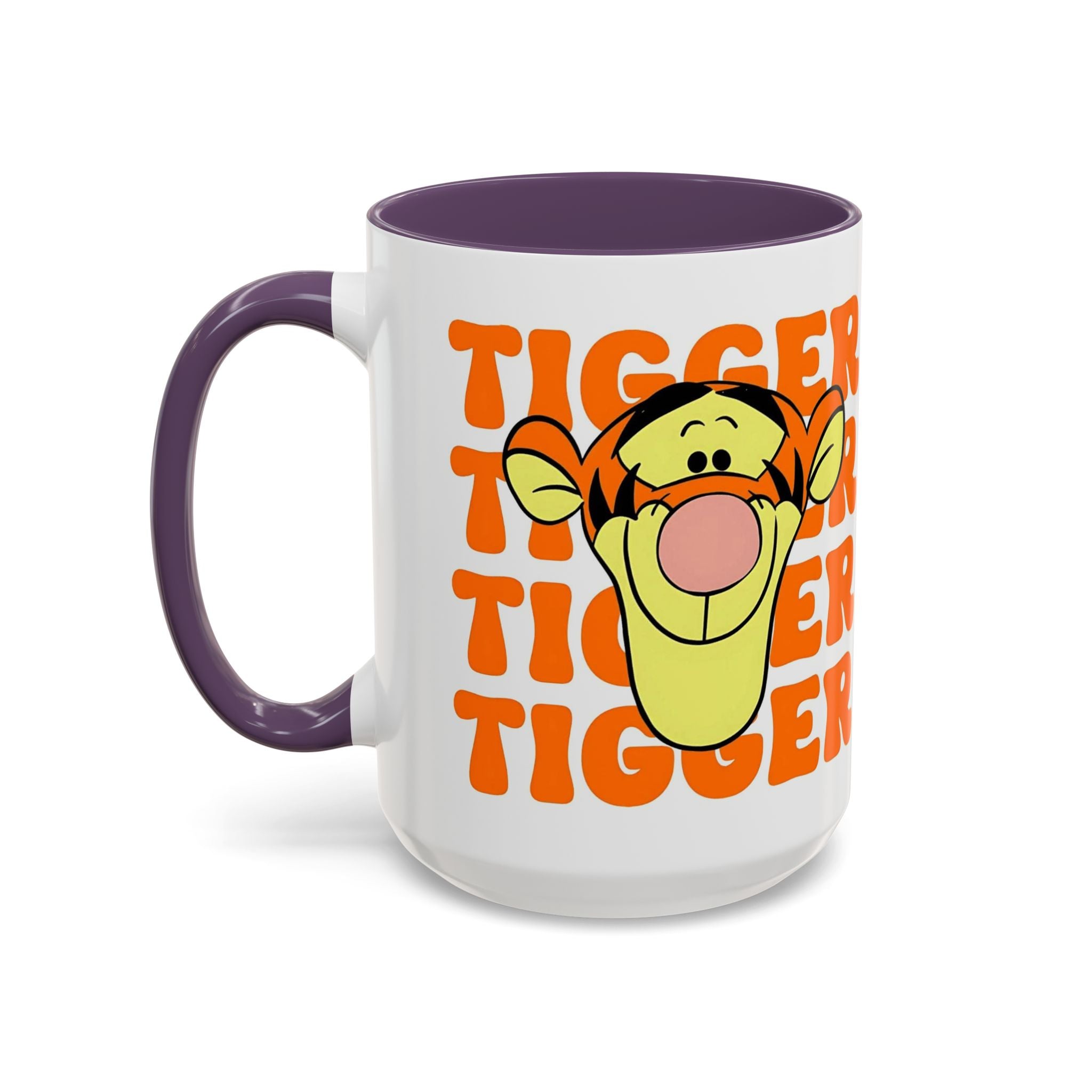 Tigger Coffee Mug — Cute Tigger Face with Retro Orange Text (11/15oz Accent Mug)