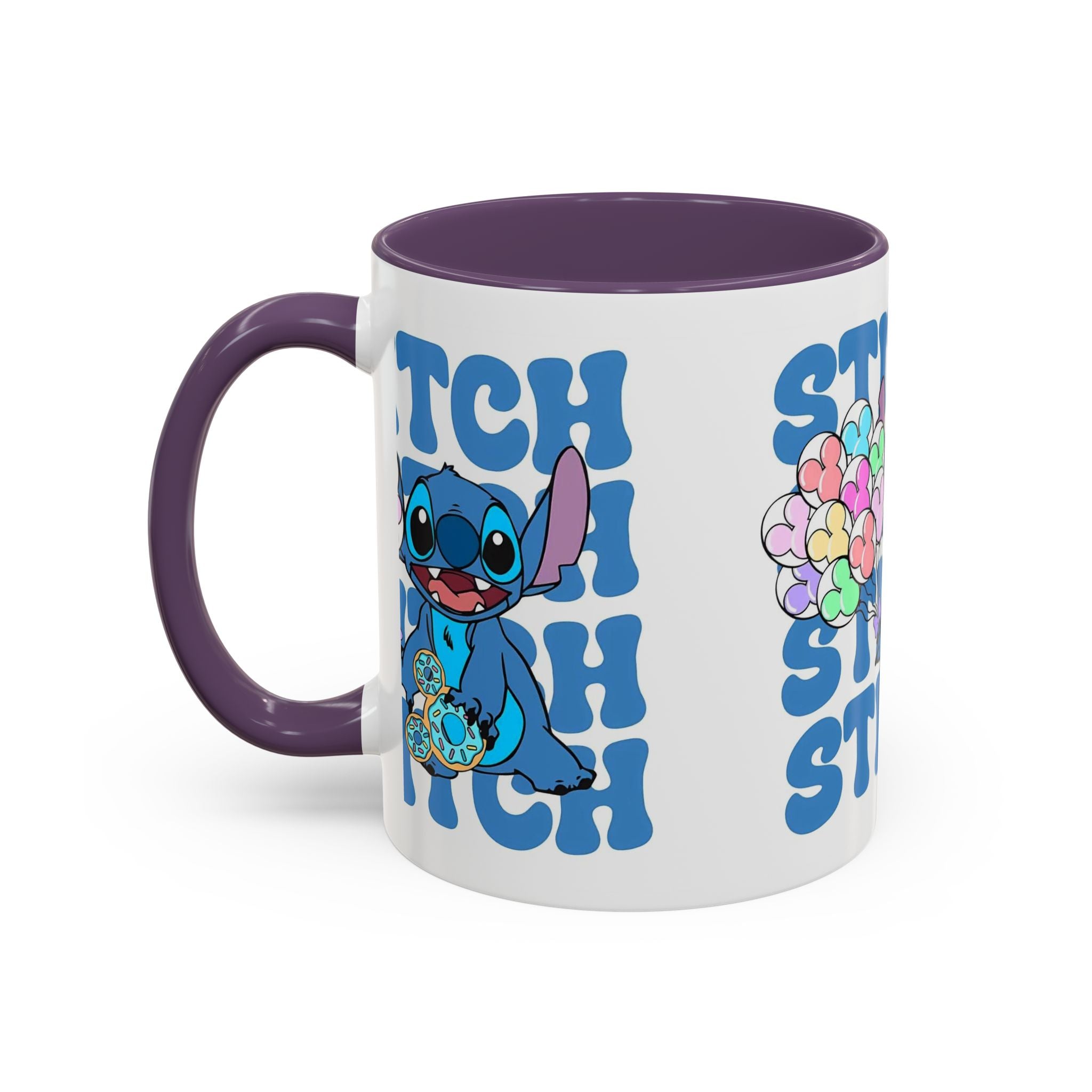 Stitch Holding Heart Balloons Accent Coffee Mug — Cute Disney Lilo & Stitch Gift (11/15oz)
