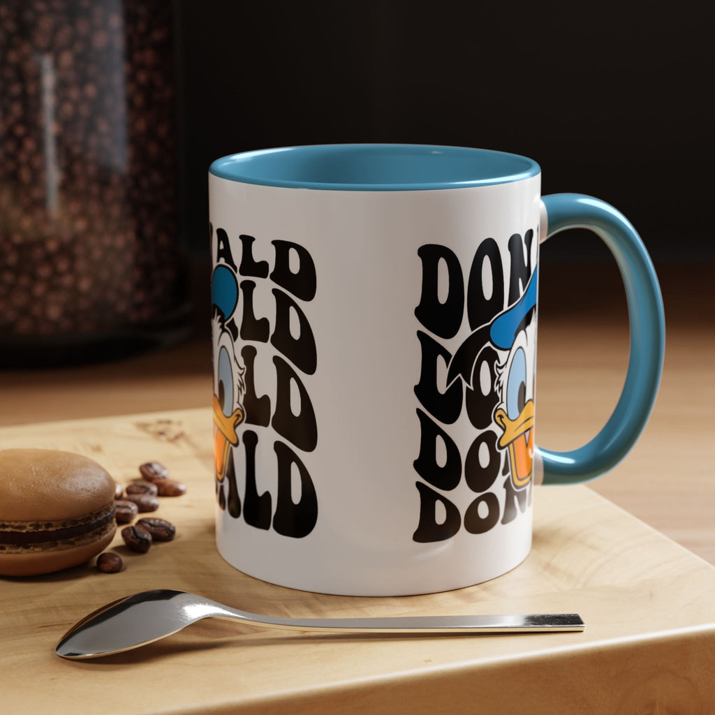 Donald Duck Accent Coffee Mug — Retro Character Face & Repeating "Donald" Text, 11/15oz