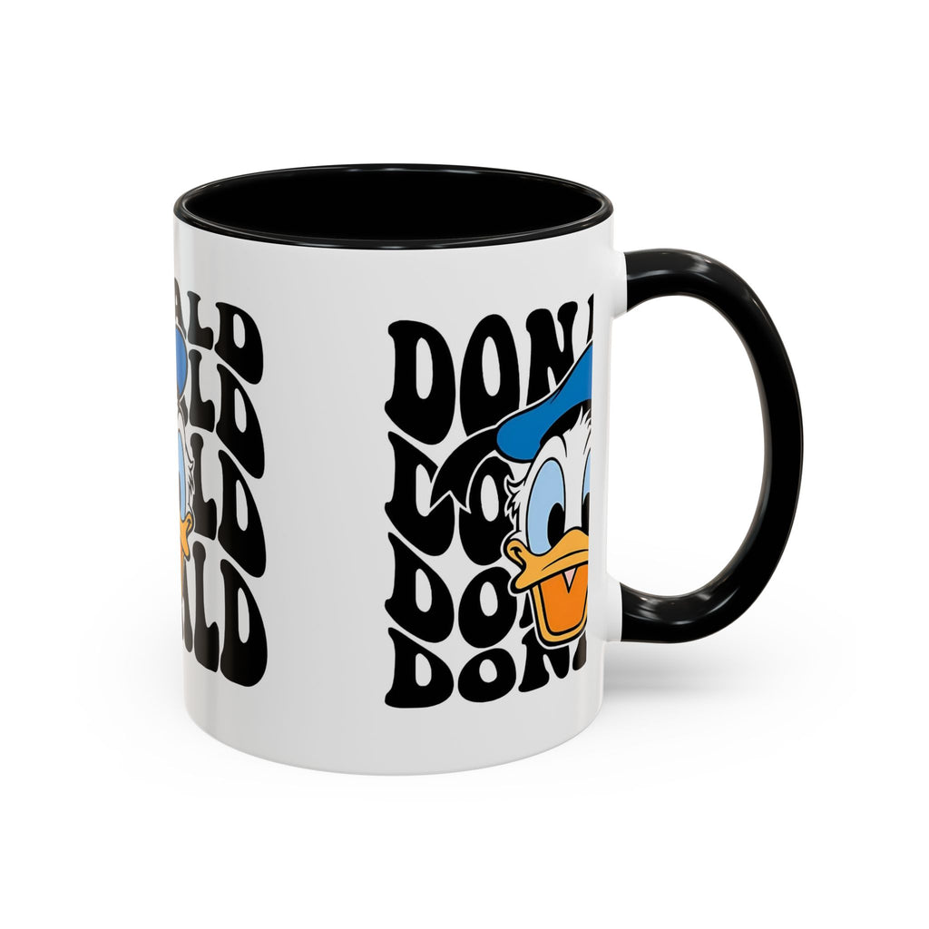 Donald Duck Accent Coffee Mug — Retro Character Face & Repeating "Donald" Text, 11/15oz