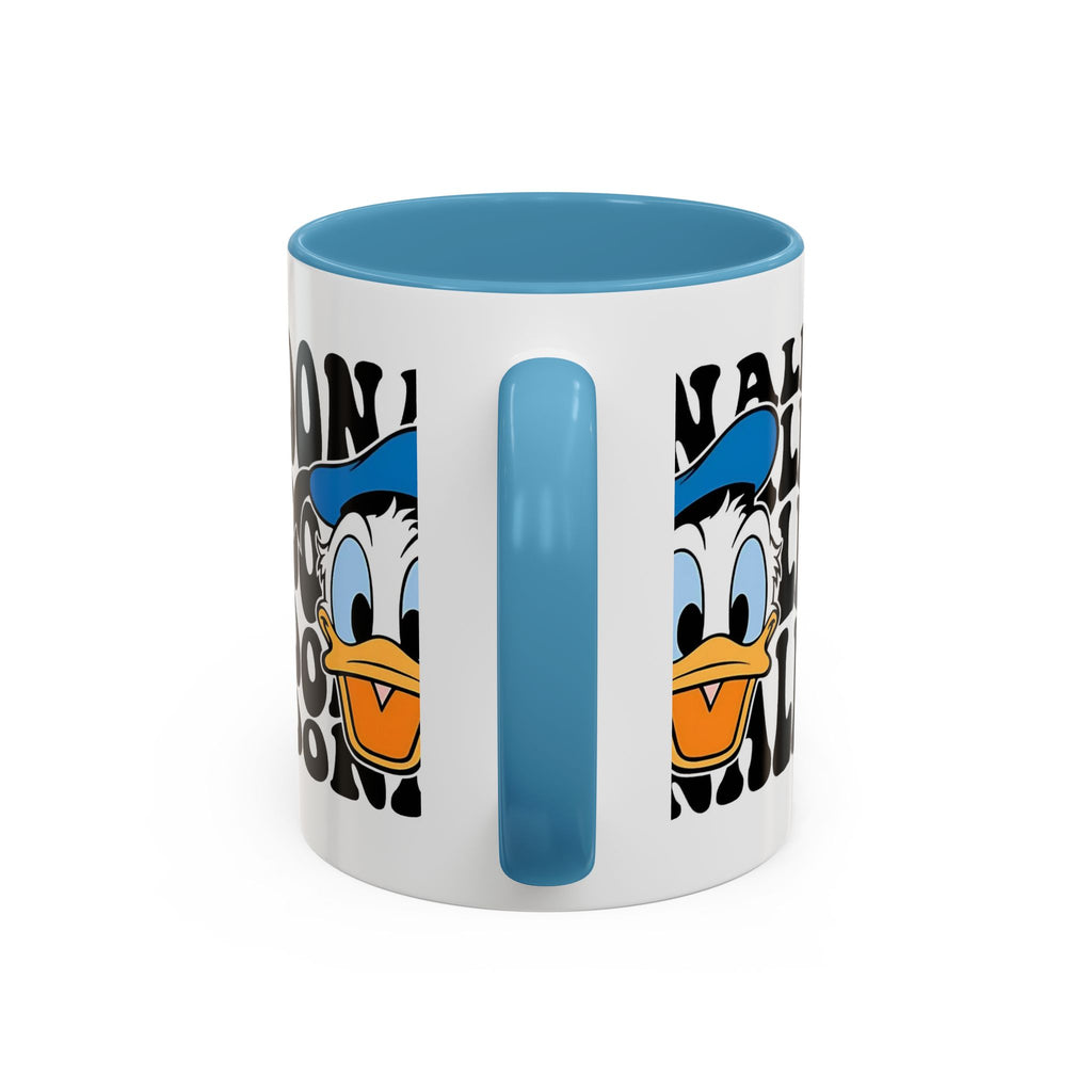 Donald Duck Accent Coffee Mug — Retro Character Face & Repeating "Donald" Text, 11/15oz