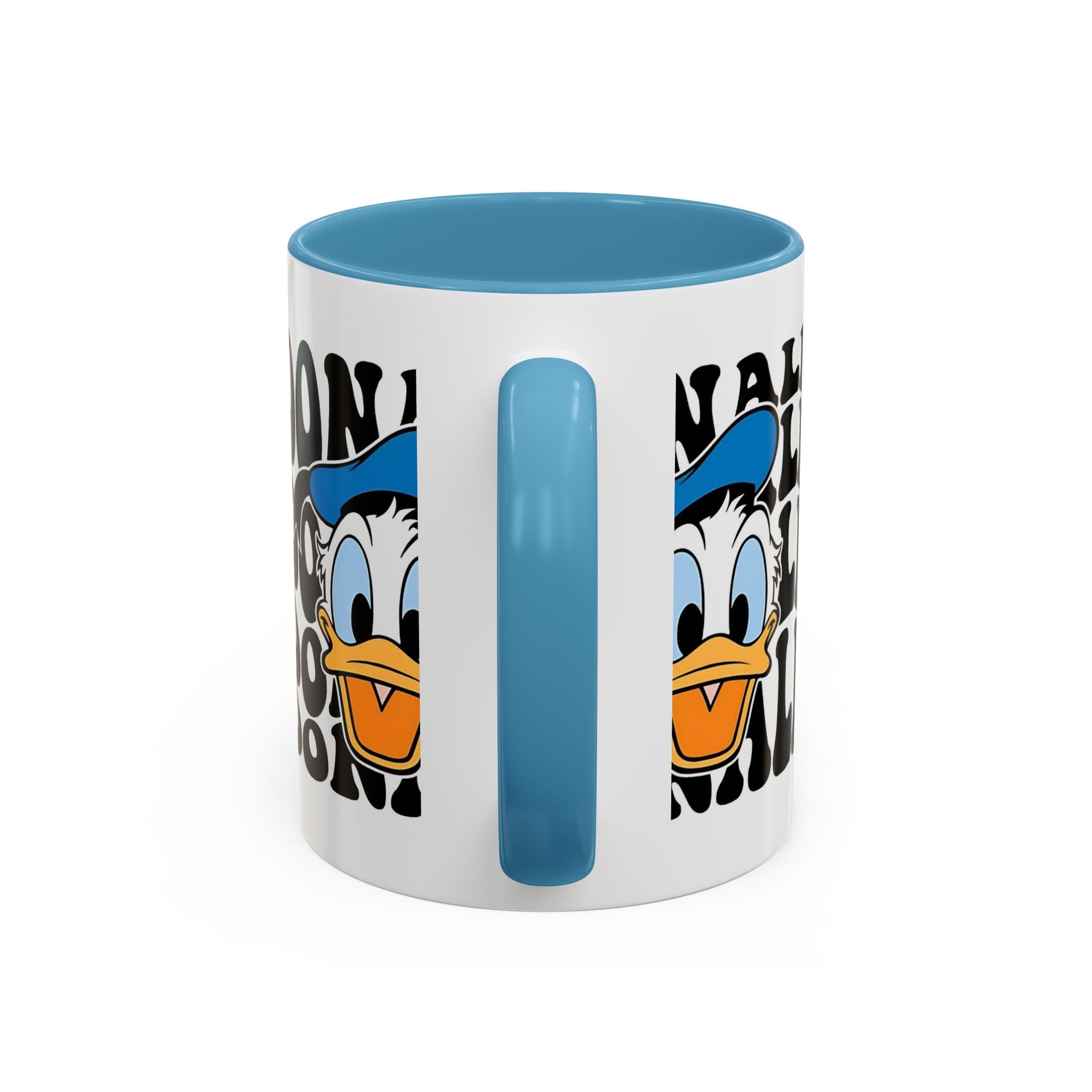 Donald Duck Accent Coffee Mug — Retro Character Face & Repeating "Donald" Text, 11/15oz